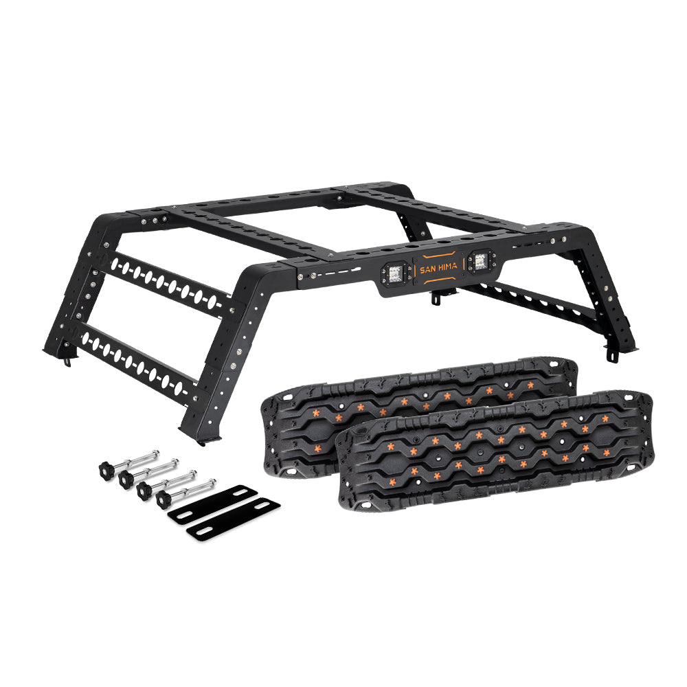 San Hima Universal Ute Tub Rack 3mm Steel + Pair Recovery Tracks 15T Board Black - Sunyee