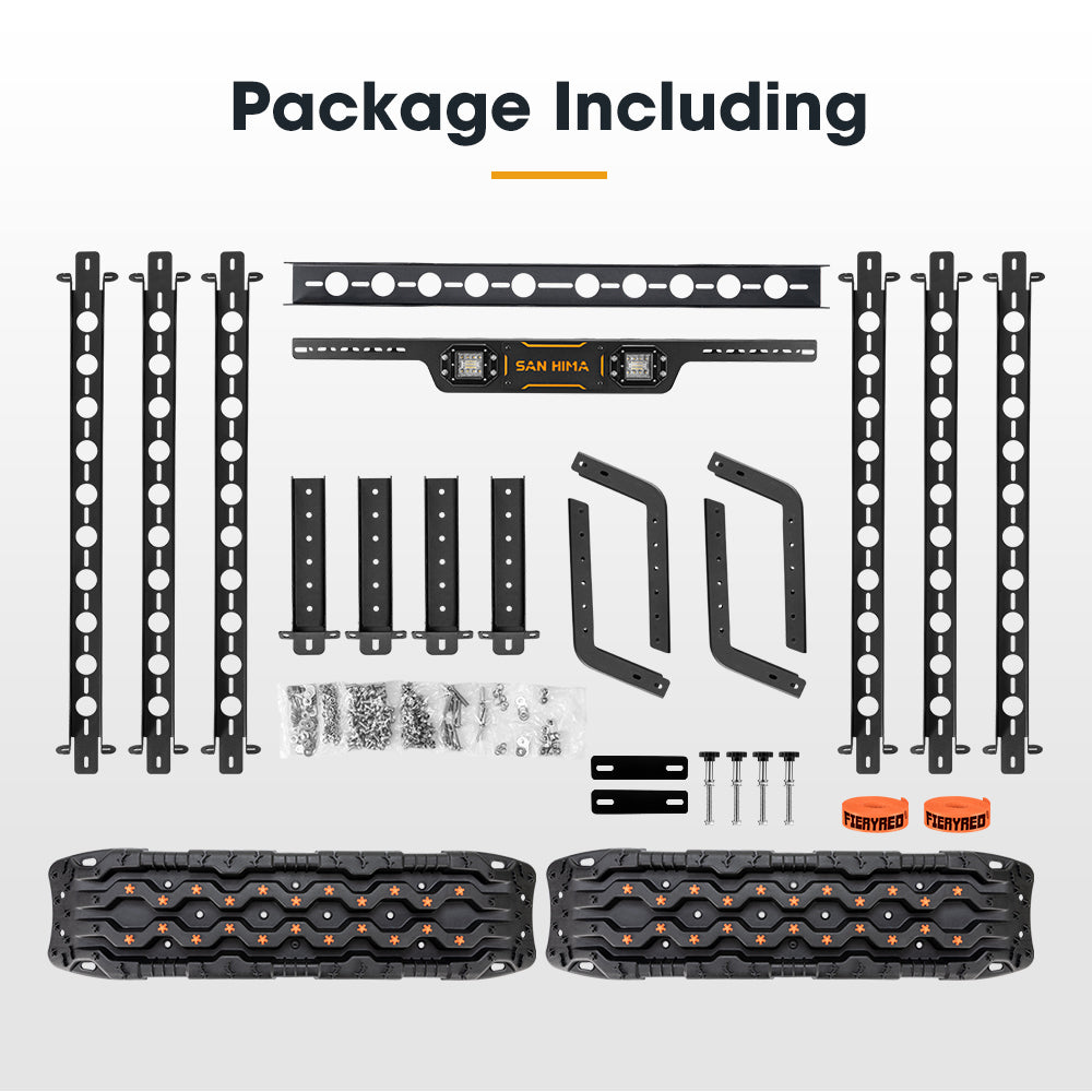 San Hima Universal Ute Tub Rack 3mm Steel + Pair Recovery Tracks 15T Board Black - Sunyee