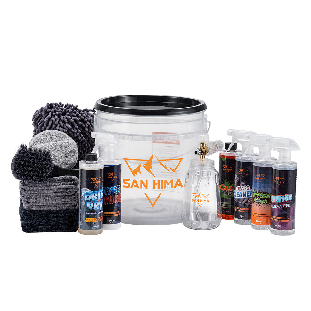 San Hima 18PCS Car Cleaning Kit Interior Exterior Detail Wash Care Polish Bucket
