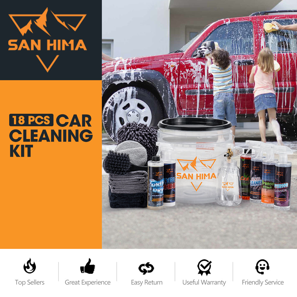 San Hima 18PCS Car Cleaning Kit Interior Exterior Detail Wash Care Polish Bucket
