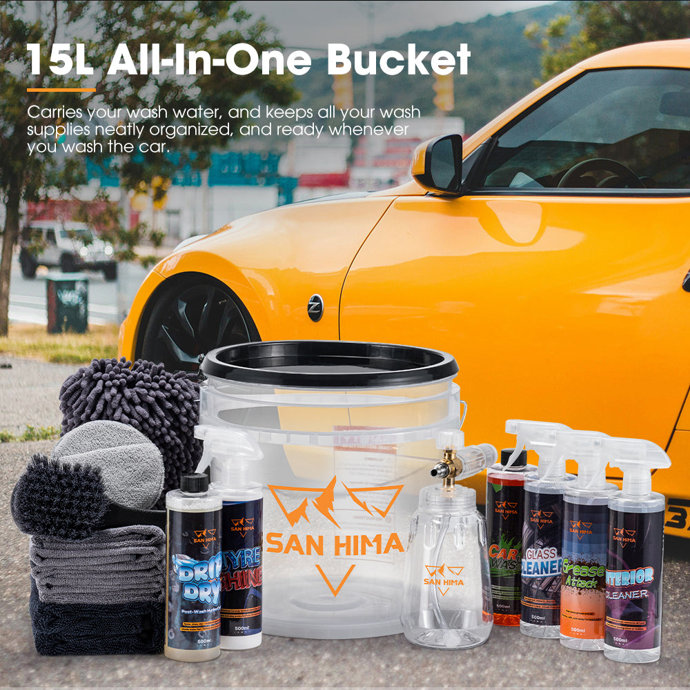 San Hima 18PCS Car Cleaning Kit Interior Exterior Detail Wash Care Polish Bucket