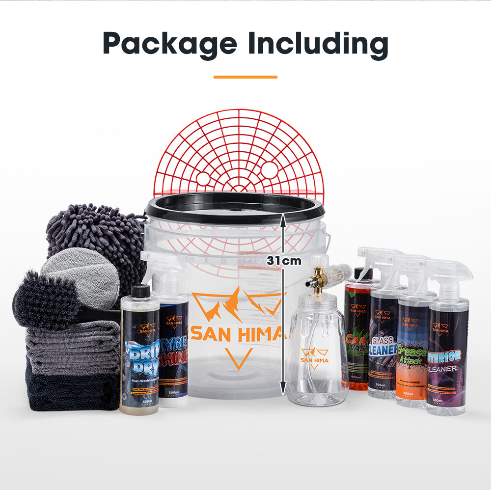 San Hima 18PCS Car Cleaning Kit Interior Exterior Detail Wash Care Polish Bucket - Sunyee