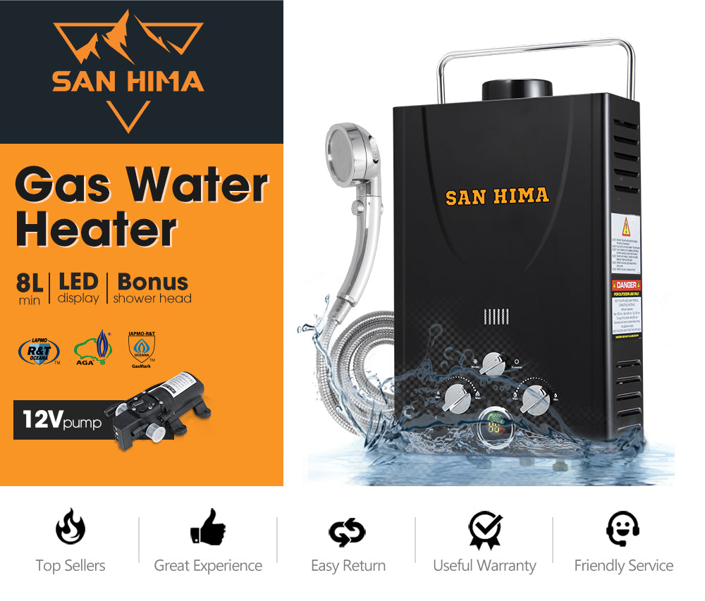 San Hima Portable Gas Hot Water Heater System 8L Caravan Outdoor Camping Shower - Sunyee
