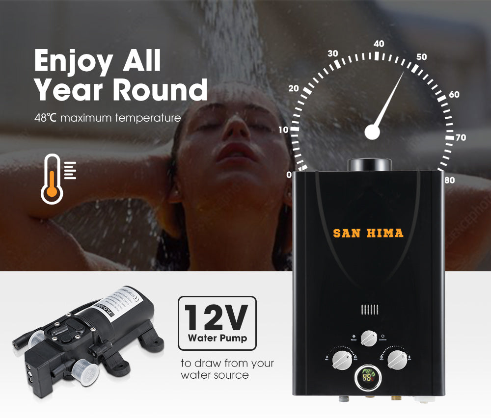San Hima Portable Gas Hot Water Heater System 8L Caravan Outdoor Camping Shower - Sunyee