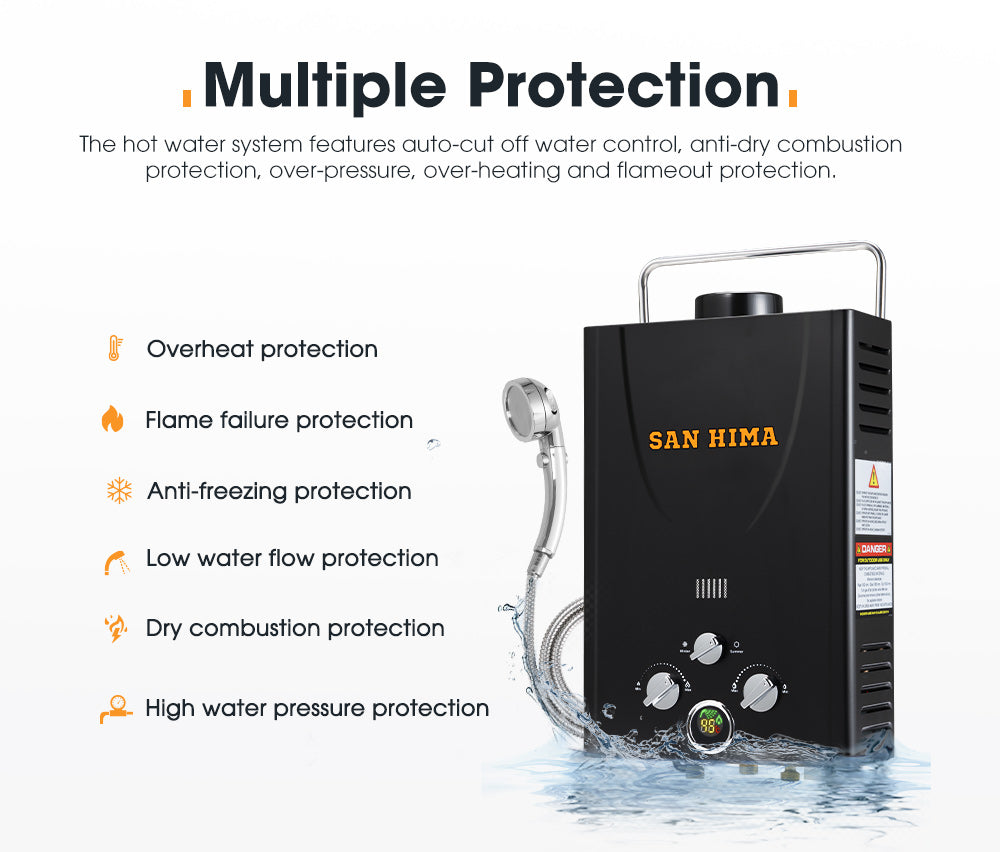 San Hima Portable Gas Hot Water Heater System 8L Caravan Outdoor Camping Shower - Sunyee