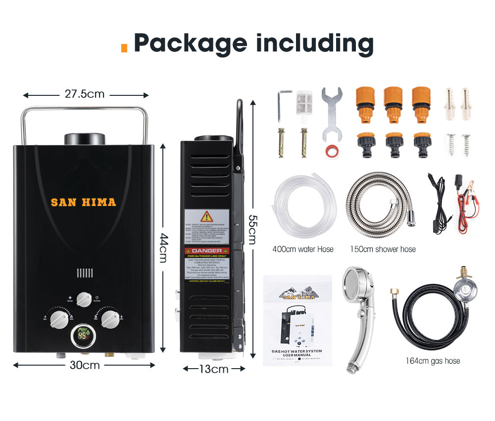 San Hima Portable Gas Hot Water Heater System 8L Caravan Outdoor Camping Shower - Sunyee