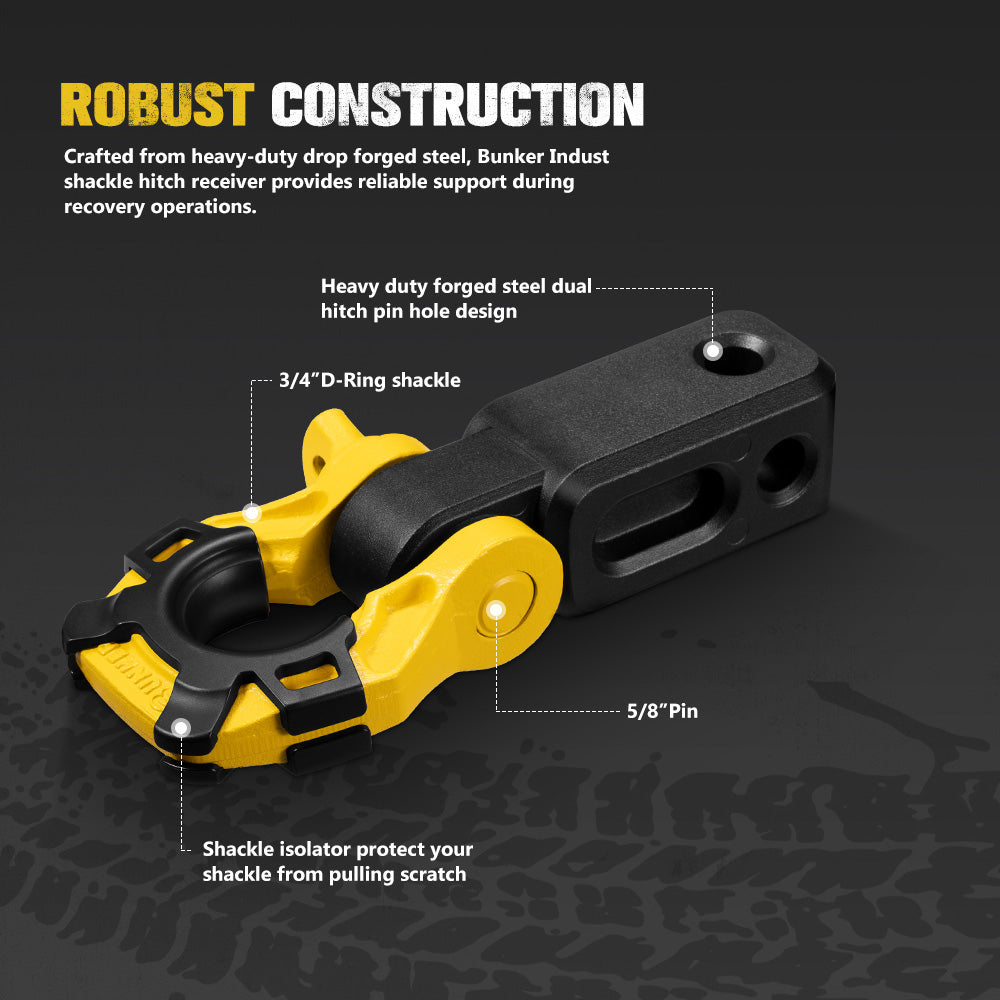 Bunker Indust 2” Recovery Hitch Receiver With 4.75T 3/4” D-Ring Bow Shackle - Sunyee
