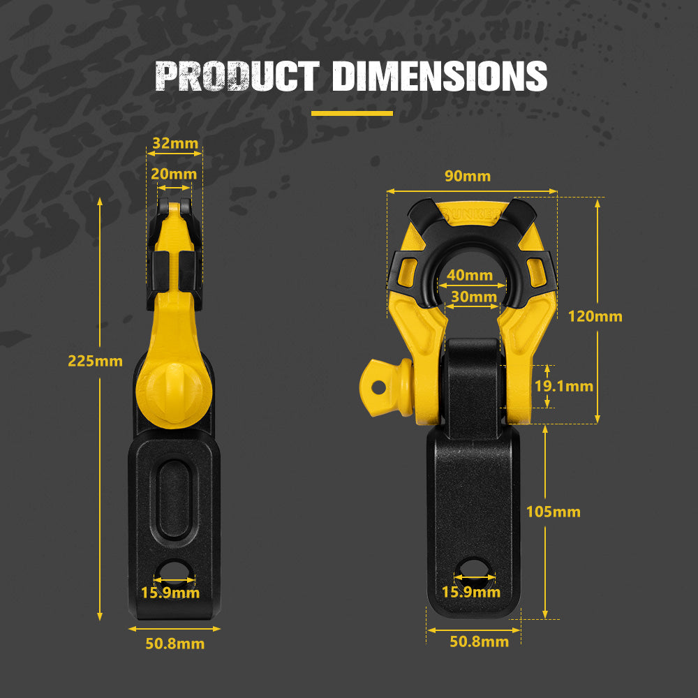 Bunker Indust 2” Recovery Hitch Receiver With 4.75T 3/4” D-Ring Bow Shackle - Sunyee