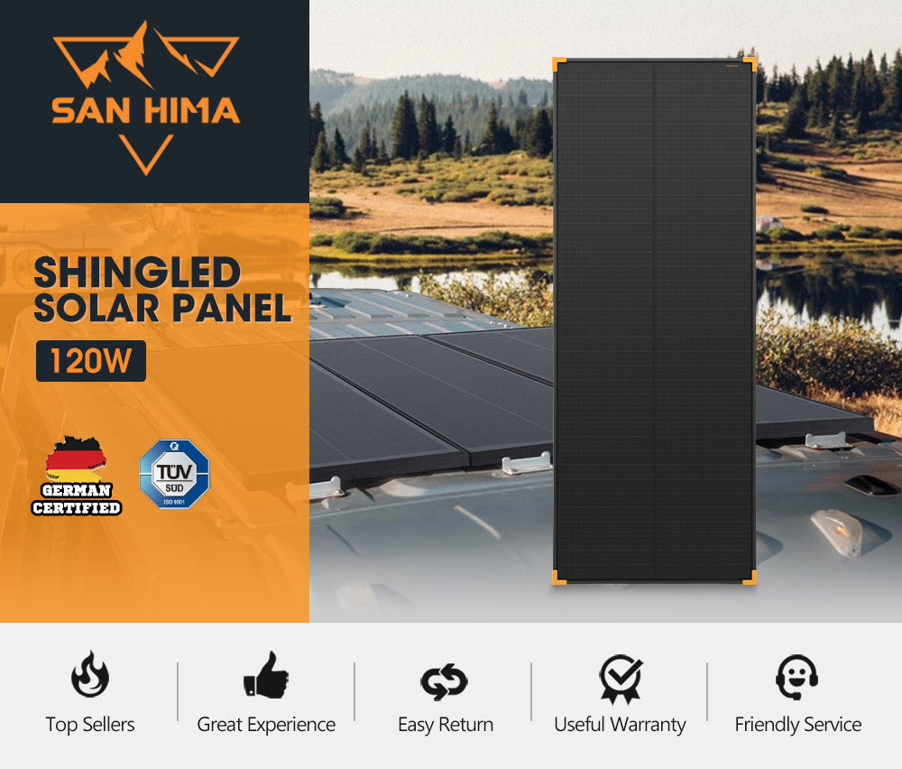 San Hima 120W Solar Panel Kit Mono Shingled Fixed Power Caravan Camping - Sunyee