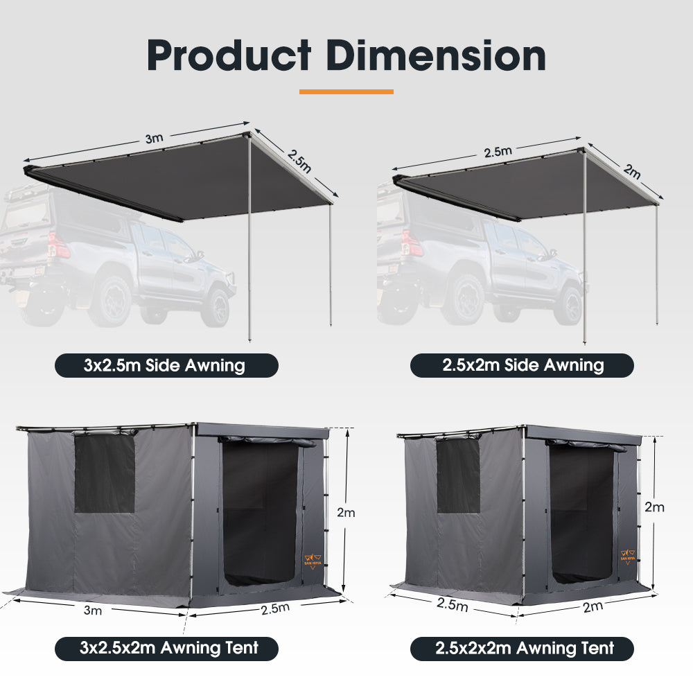 San Hima Car Side Awning Tent 2x2.5m/2.5x3m Portable Waterproof Camping Shade - Sunyee