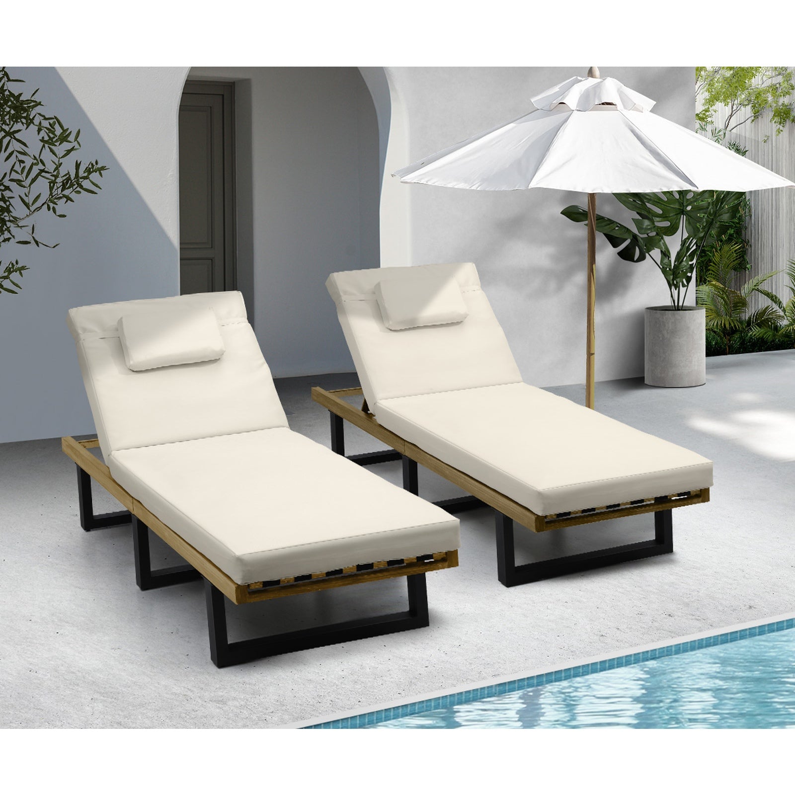 Livsip 2pc Sun Lounge Outdoor Lounger Day Bed Garden Patio Furniture Setting - Sunyee