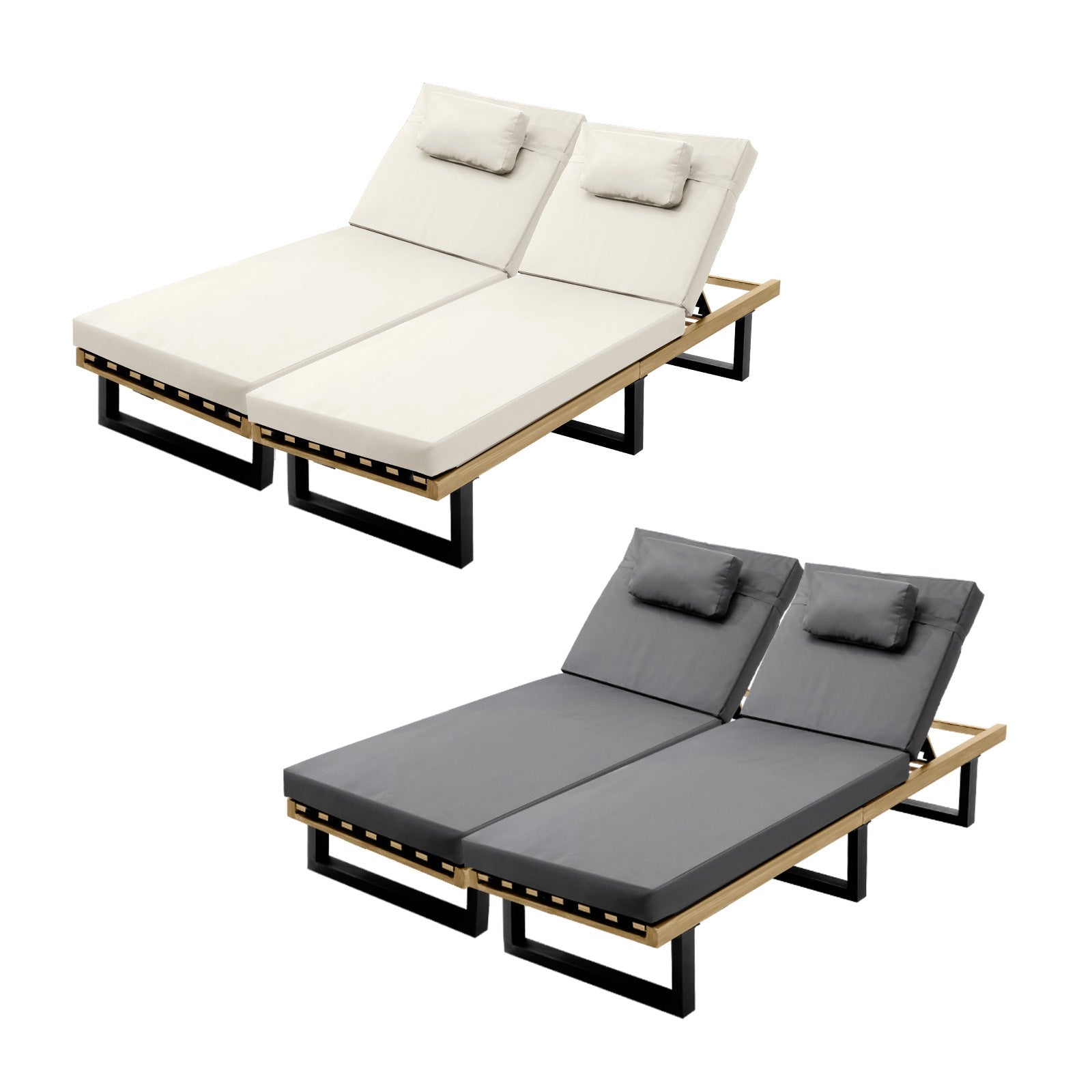 Livsip 2pc Sun Lounge Outdoor Lounger Day Bed Garden Patio Furniture Setting - Sunyee