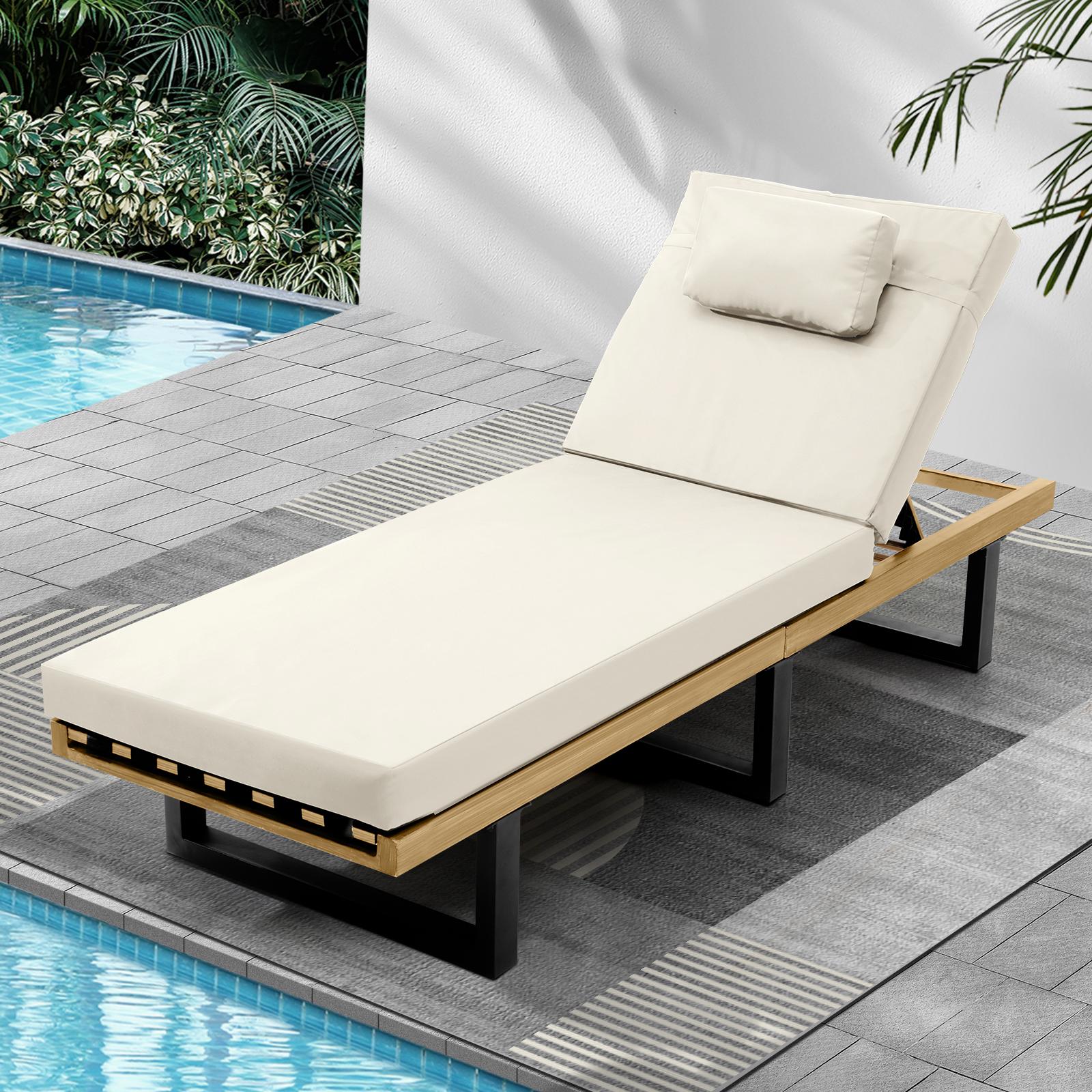 Livsip Sun Lounge Outdoor Lounger Day Bed Garden Patio Furniture Setting Beige - Sunyee