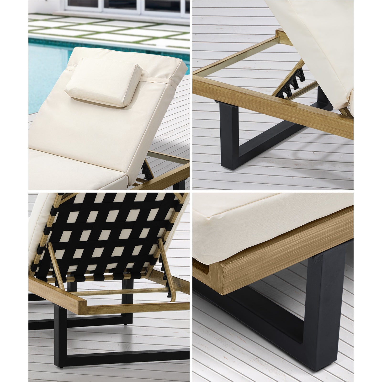 Livsip 2PCS Sun Lounge with Table Outdoor Lounger Daybed Patio Furniture Beige