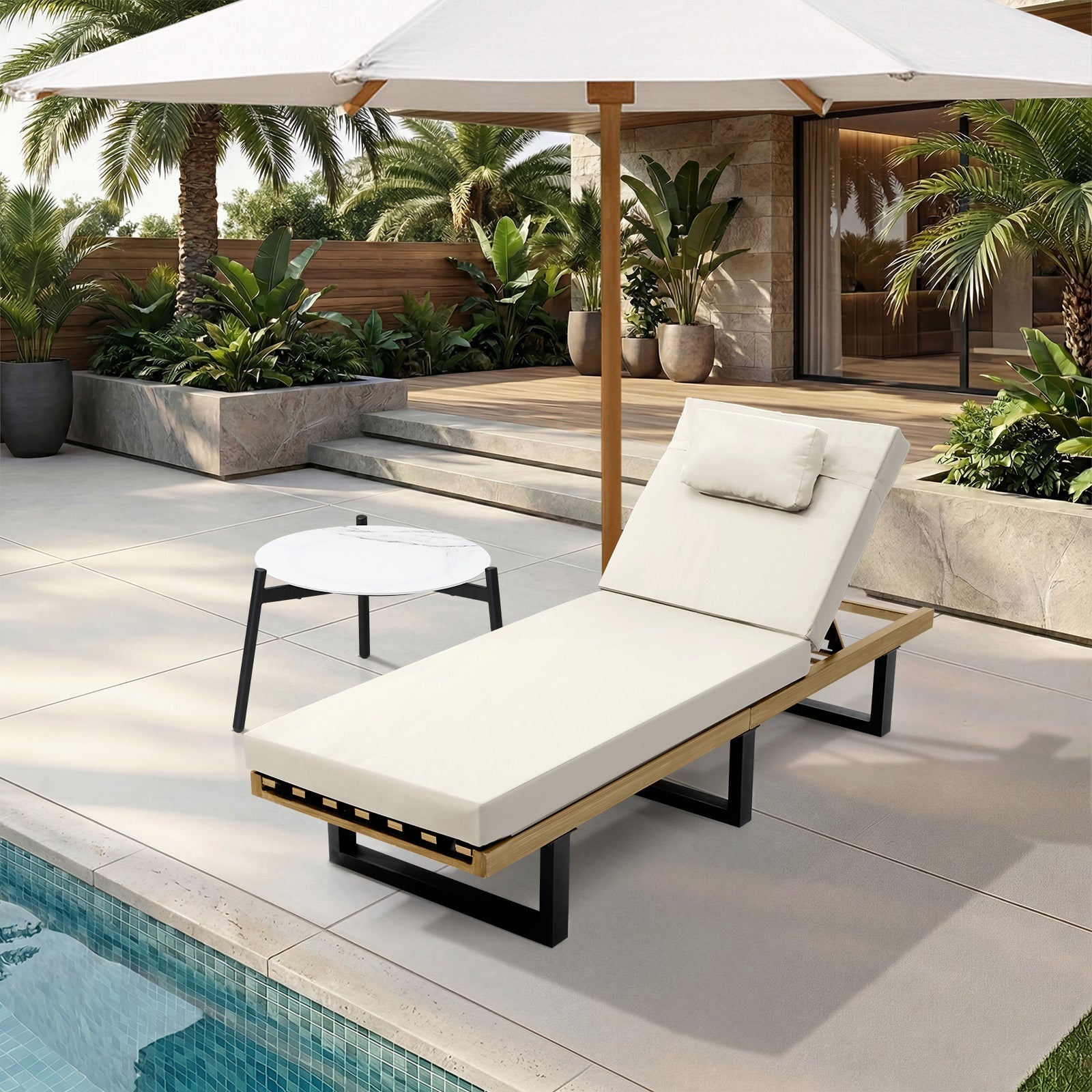 Livsip Sun Lounge Set with Table Outdoor Lounger Chairs Patio Furniture Beige