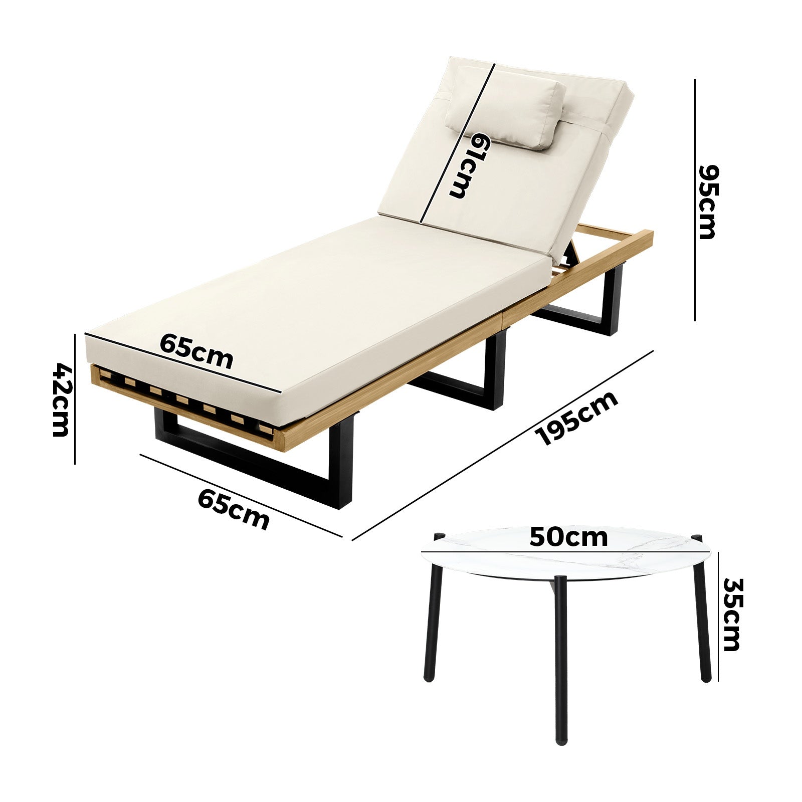 Livsip Sun Lounge Set with Table Outdoor Lounger Chairs Patio Furniture Beige