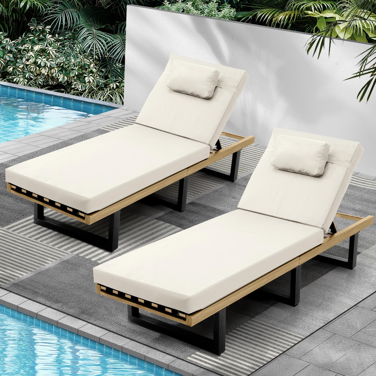 Livsip 2X Sun Lounge Outdoor Lounger Patio Furniture Setting Day Bed Garden - Sunyee