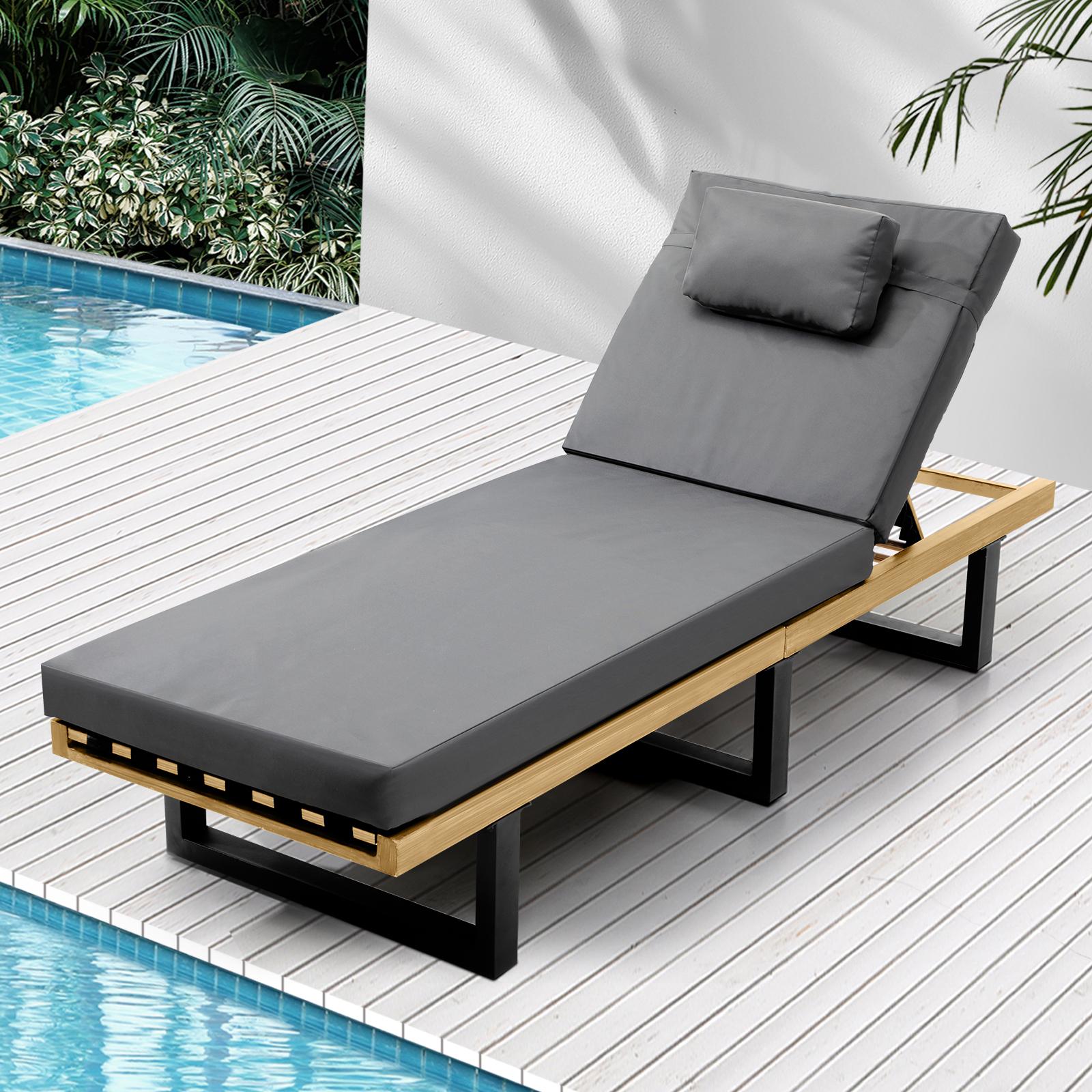 Livsip Sun Lounge Outdoor Lounger Day Bed Garden Patio Furniture Setting Grey - Sunyee