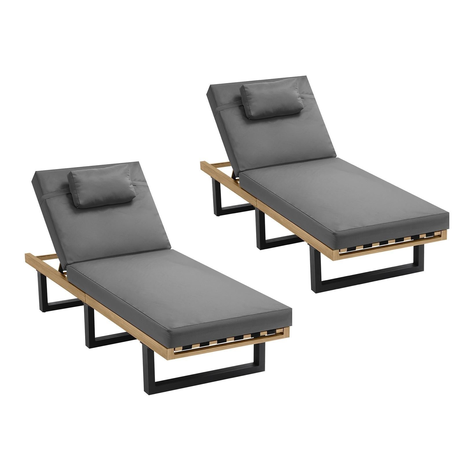 Livsip 2PCS Sun Lounge with Table Outdoor Lounger Daybed Patio Furniture Grey