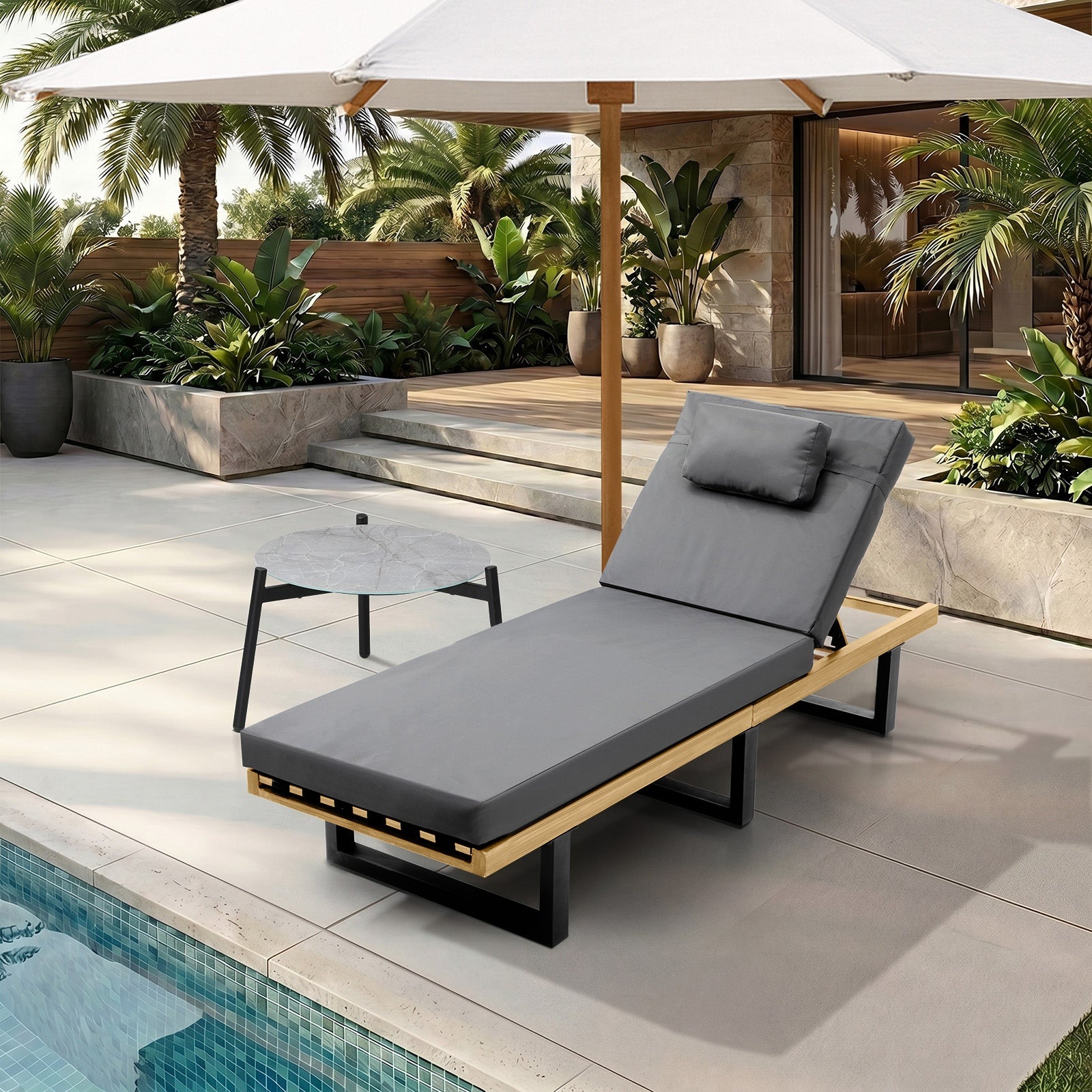 Livsip Sun Lounge Set with Table Outdoor Lounger Chairs Patio Furniture Grey