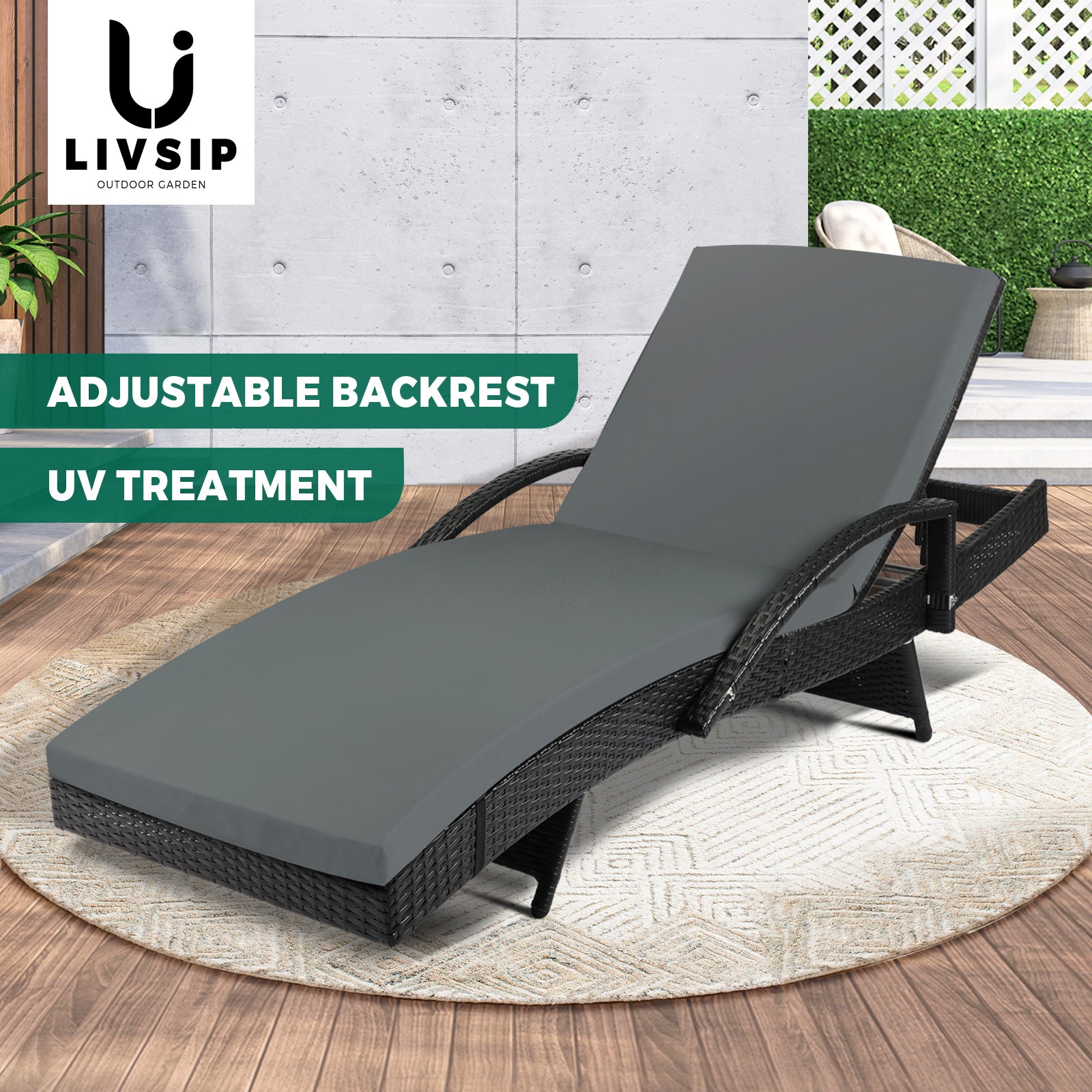 Livsip Sun Lounge Outdoor Wicker Lounger Patio Furniture Rattan Garden Recliners - Sunyee