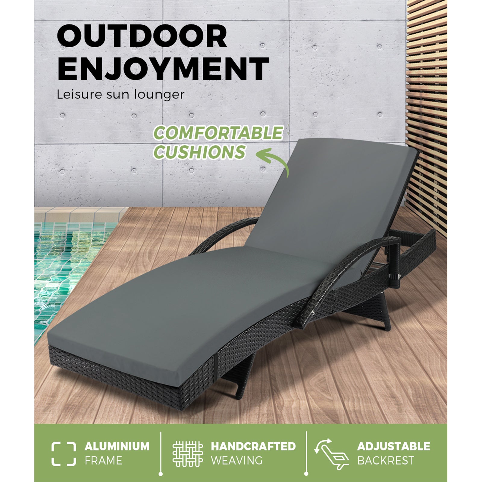 Livsip Sun Lounge Outdoor Wicker Lounger Patio Furniture Rattan Garden Recliners - Sunyee