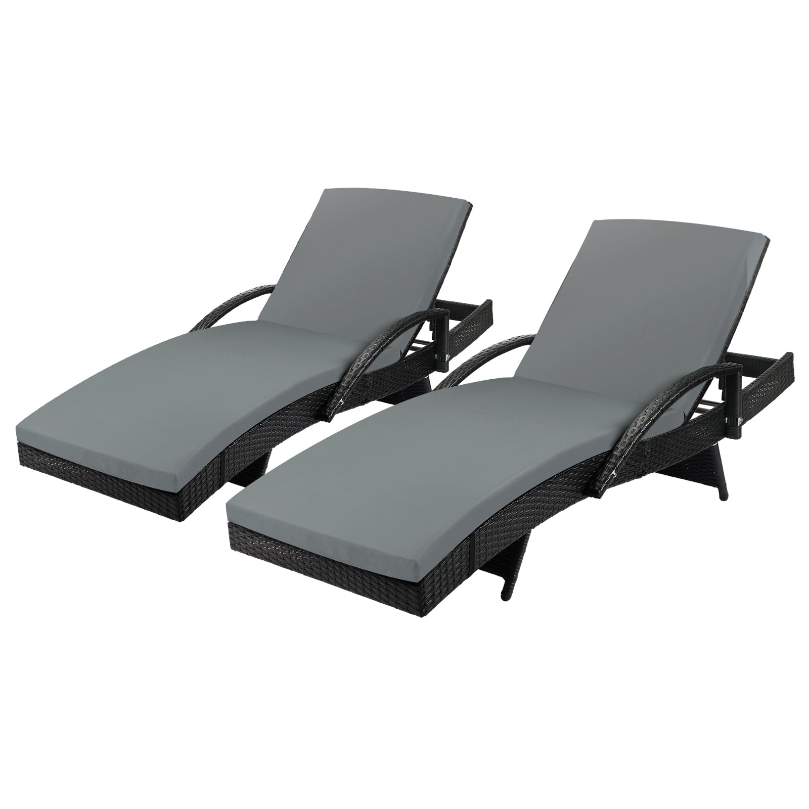 Livsip 2pcs Sun Lounger Wicker Lounge Outdoor Furniture Garden Patio Bed Cushion - Sunyee