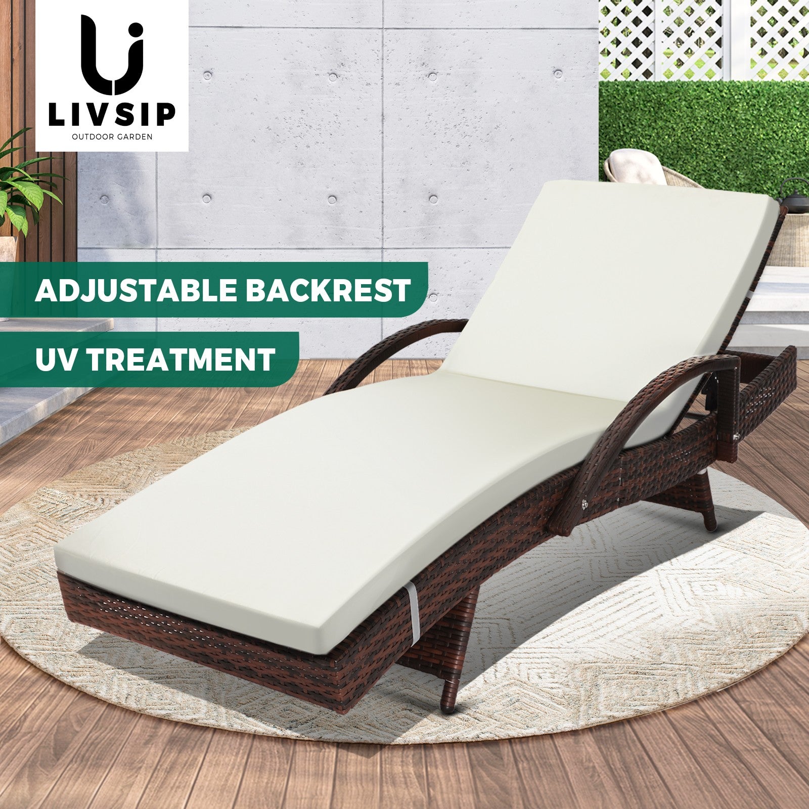 Livsip Sun Lounge Outdoor Wicker Lounger Patio Furniture Rattan Garden Recliners - Sunyee
