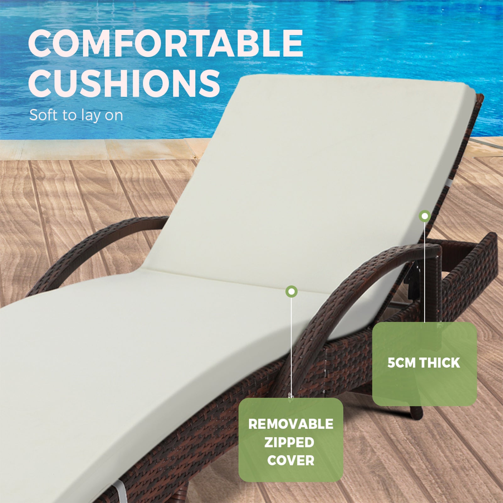 Livsip Outdoor Sun Lounge Wicker Lounger Setting Day Bed Rattan Sofa Furniture - Sunyee