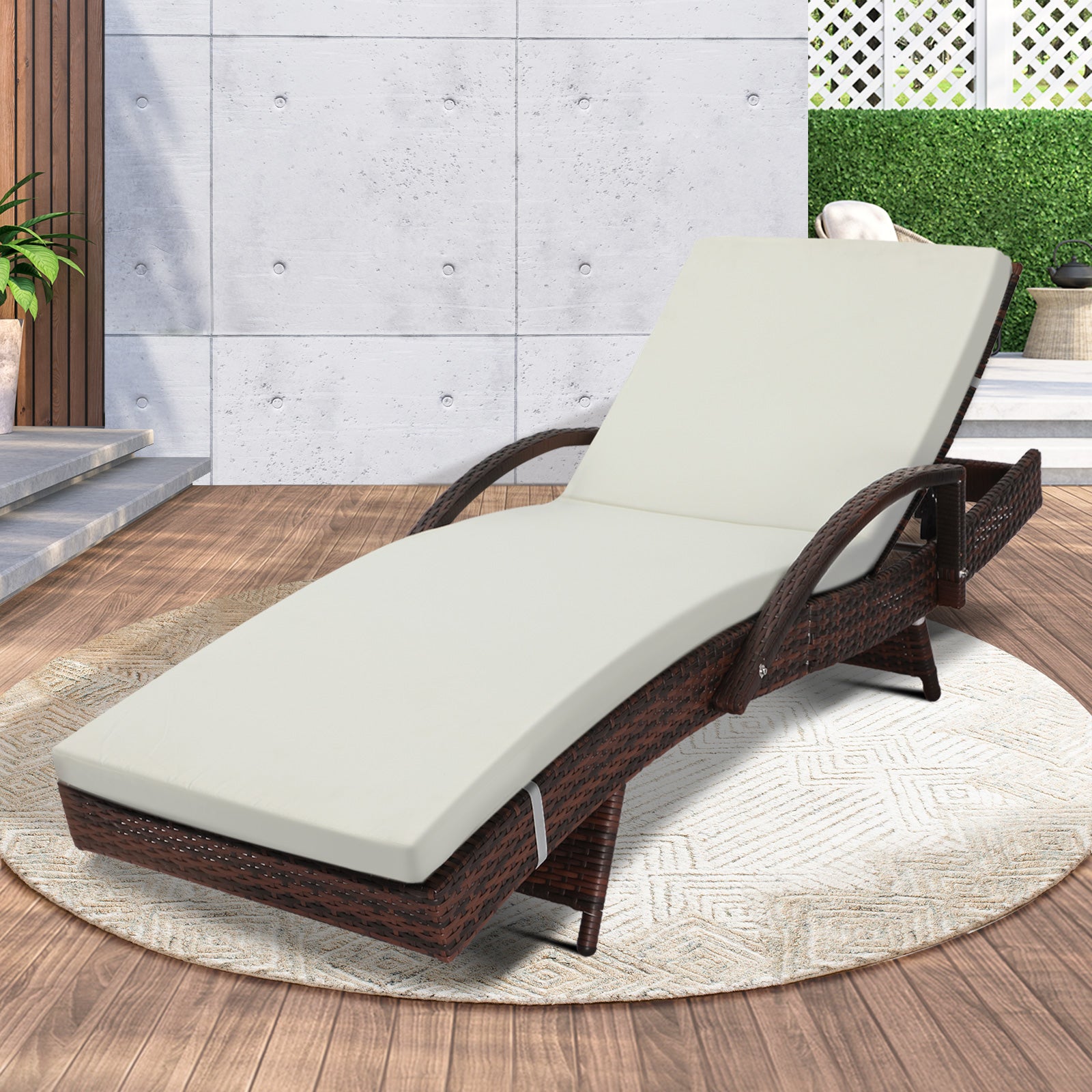 Livsip Outdoor Sun Lounge Wicker Lounger Setting Day Bed Rattan Sofa Furniture - Sunyee