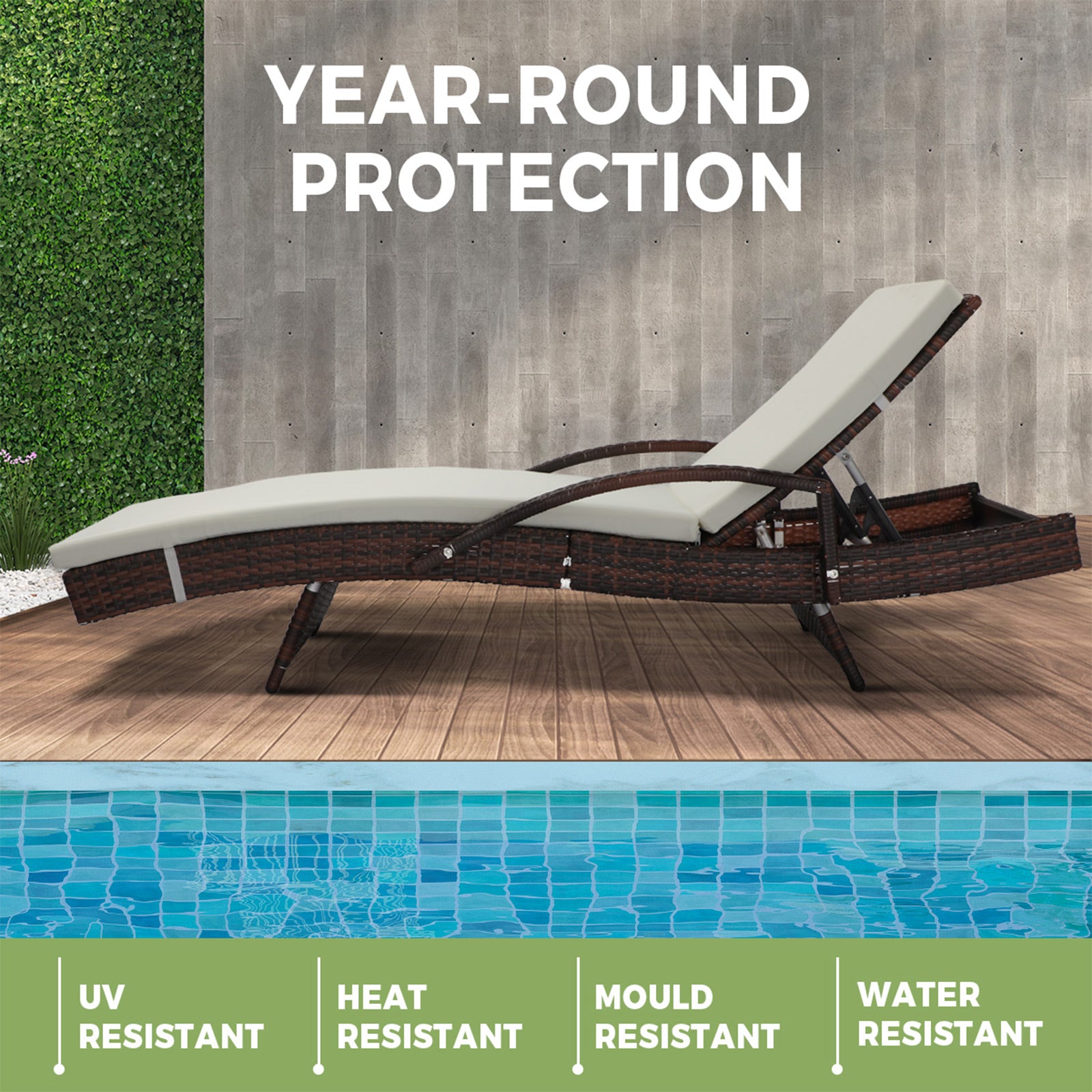 Livsip Outdoor Furniture Sun Lounge Rattan Wicker Lounger Sofa Patio Day Bed 2X - Sunyee