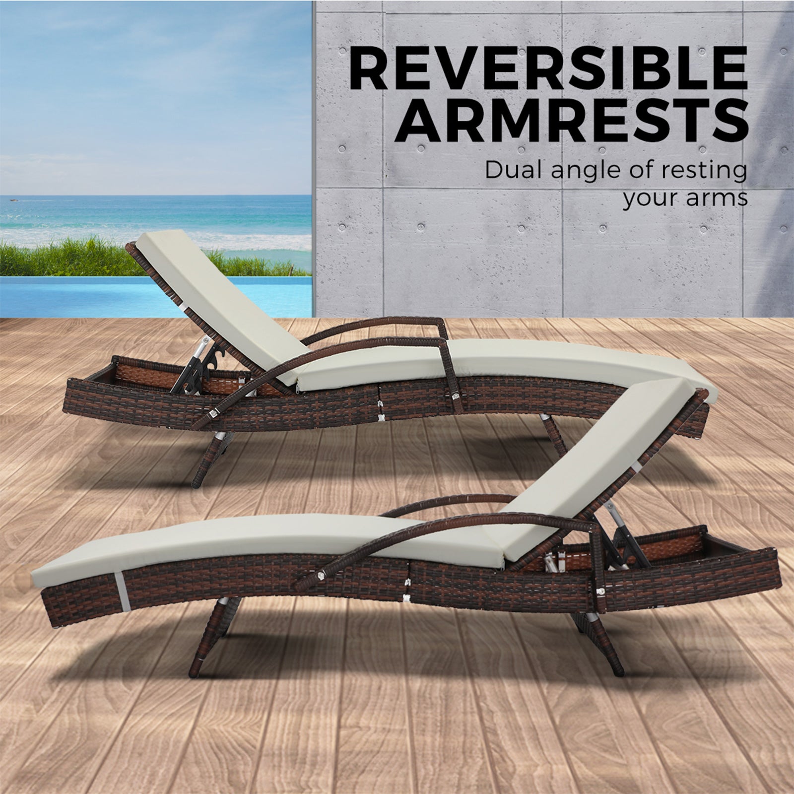 Livsip Outdoor Furniture Sun Lounge Rattan Wicker Lounger Sofa Patio Day Bed 2X - Sunyee