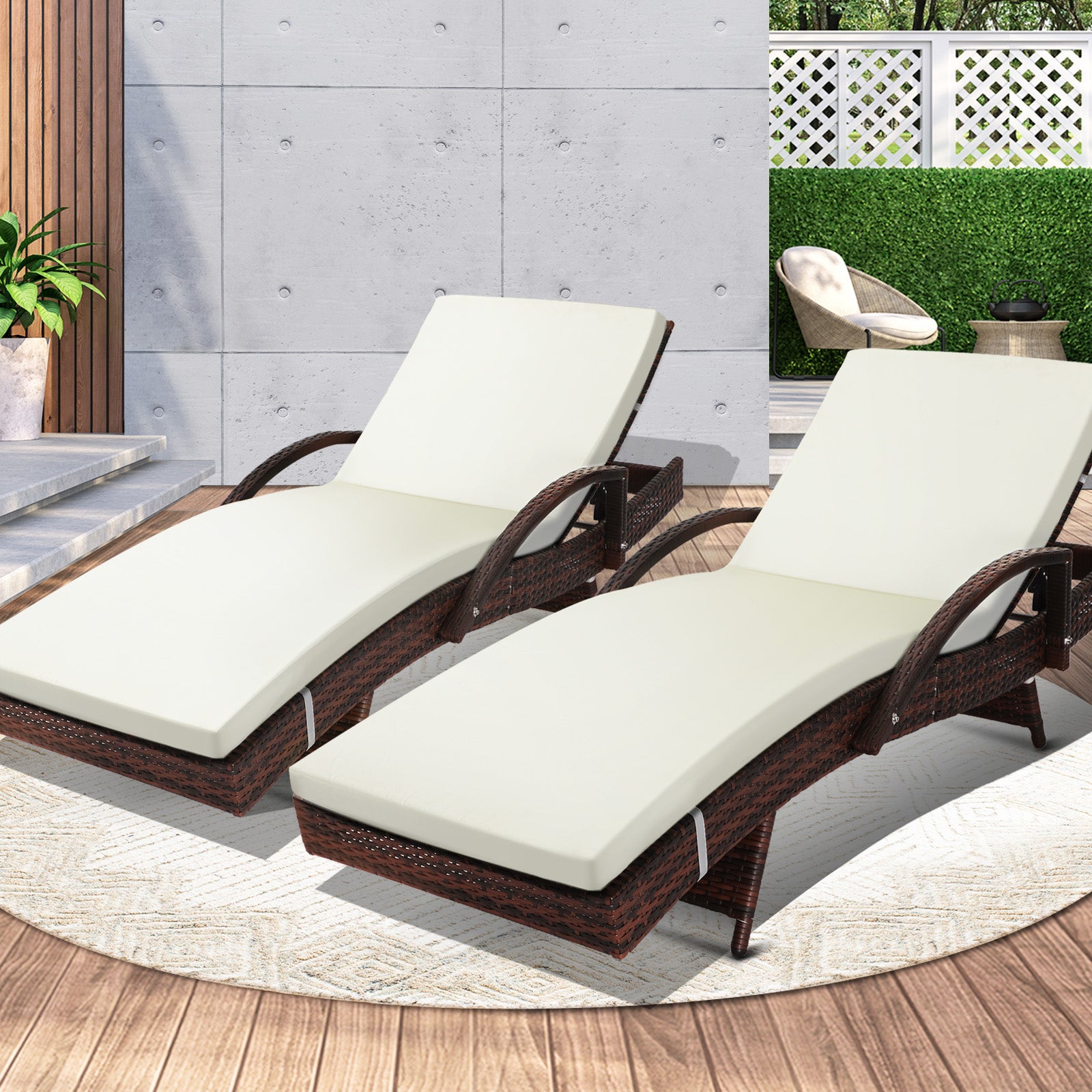 Livsip Outdoor Furniture Sun Lounge Rattan Wicker Lounger Sofa Patio Day Bed 2X - Sunyee