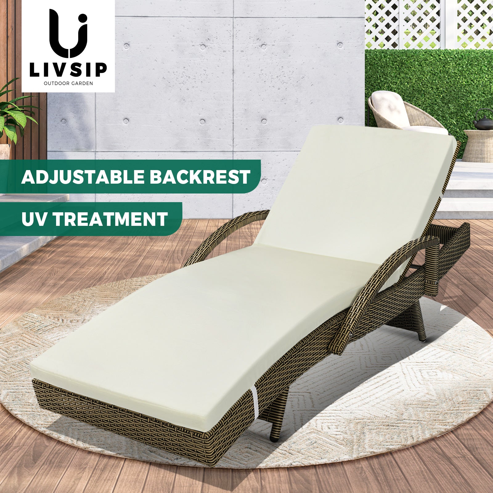 Livsip Sun Lounge Outdoor Wicker Lounger Patio Furniture Rattan Garden Recliners - Sunyee