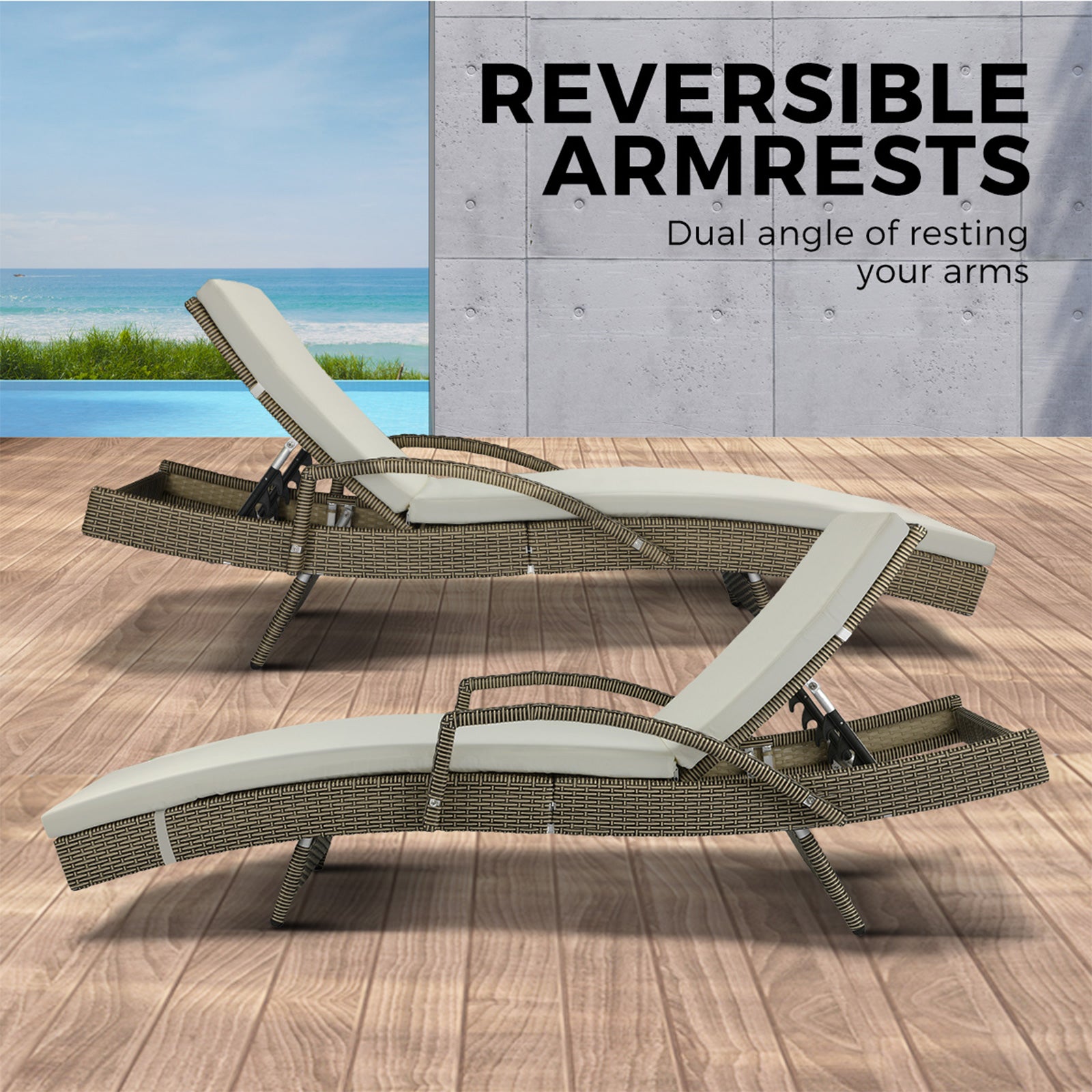 Livsip Sun Lounger Wicker Lounge Day Bed Sofa Outdoor Patio Set Pool Furniture - Sunyee