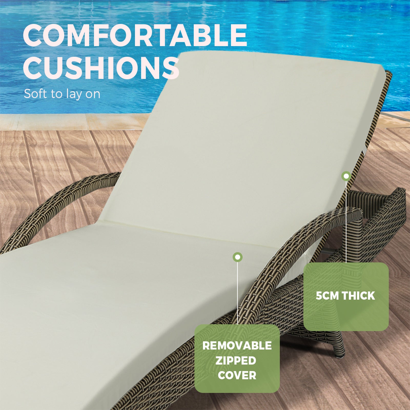 Livsip Sun Lounger Wicker Lounge Day Bed Sofa Outdoor Patio Set Pool Furniture - Sunyee