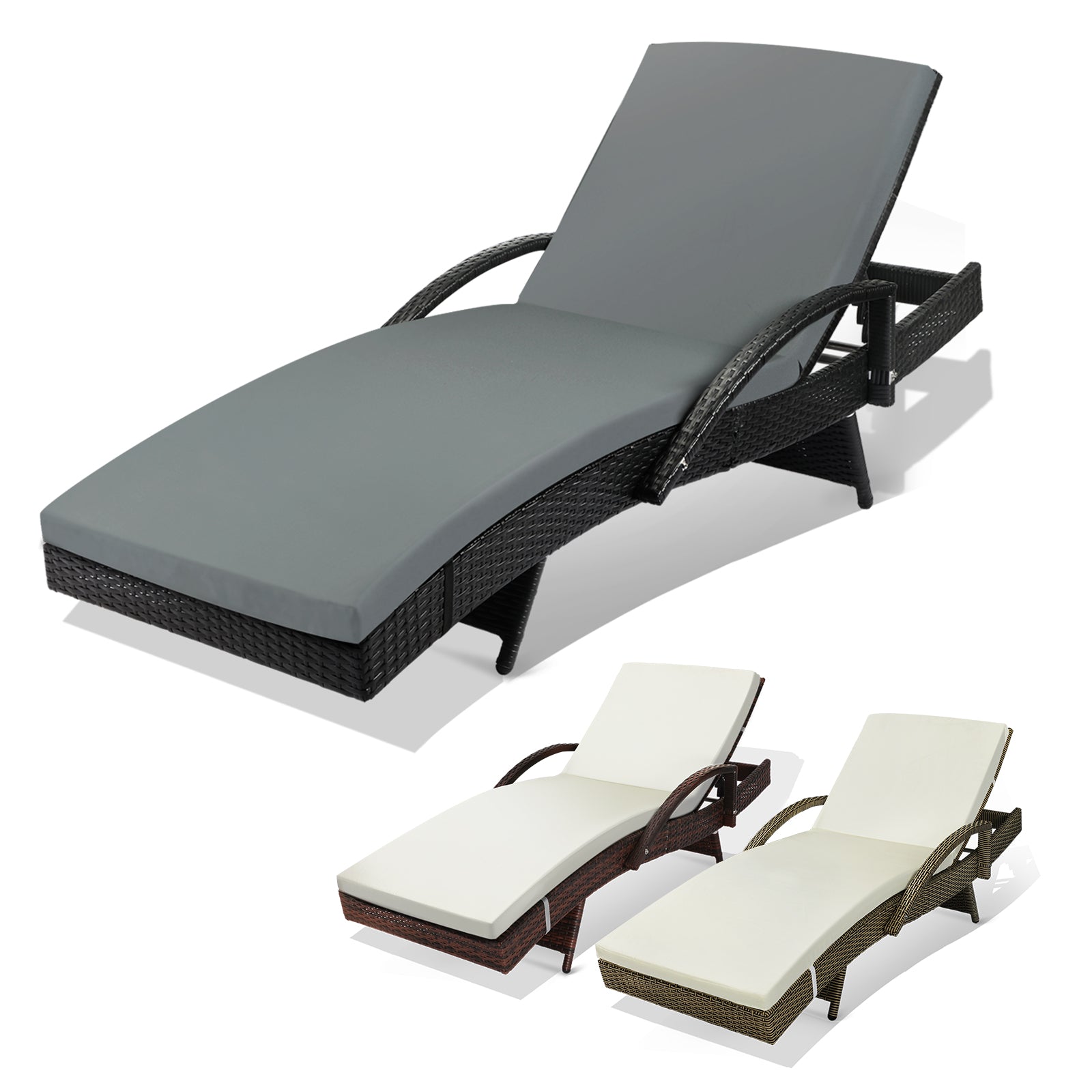 Livsip Sun Lounge Outdoor Wicker Lounger Patio Furniture Rattan Garden Recliners - Sunyee