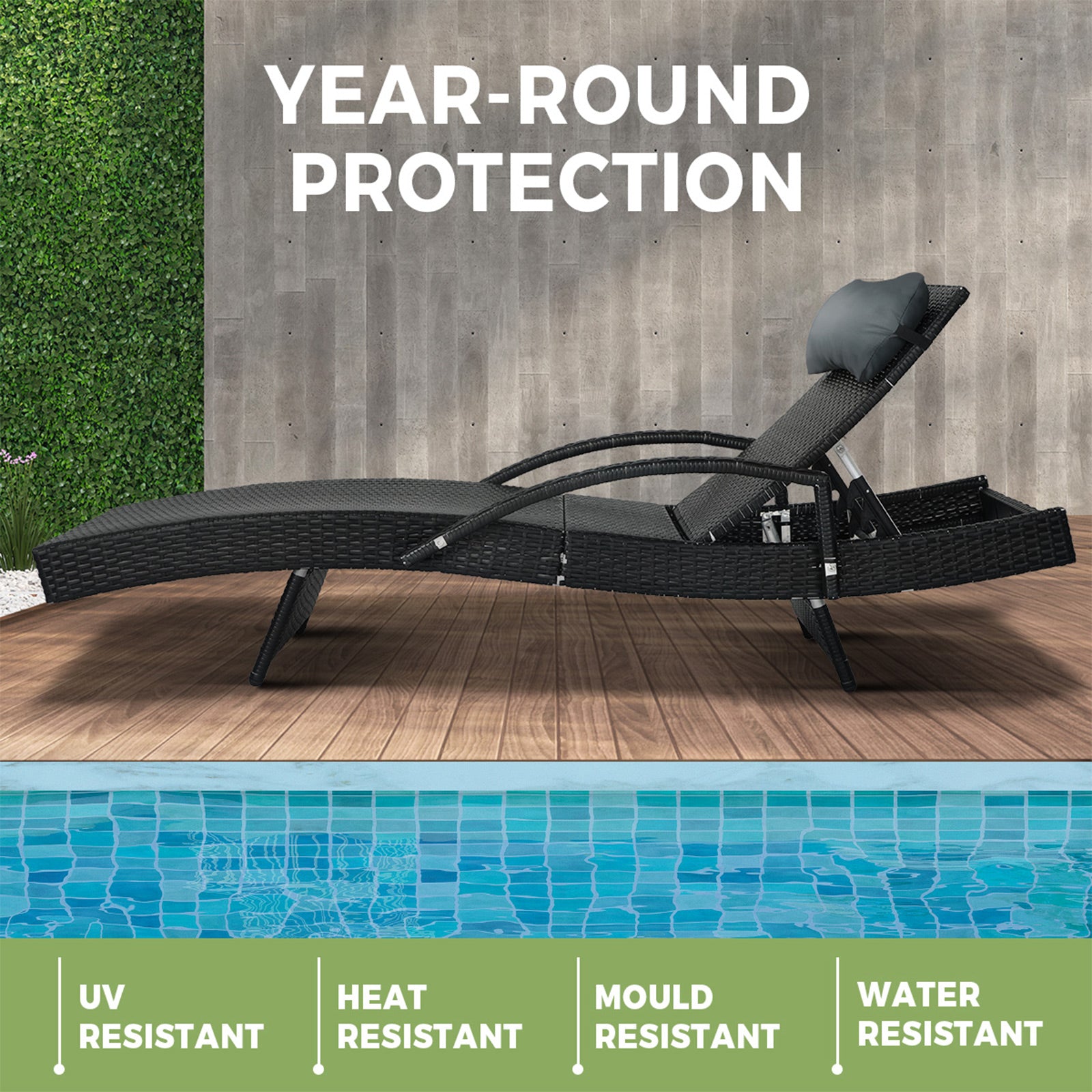 Livsip Sun Lounge Wicker Lounger Day Bed Outdoor Setting Patio Furniture Pool X2 - Sunyee