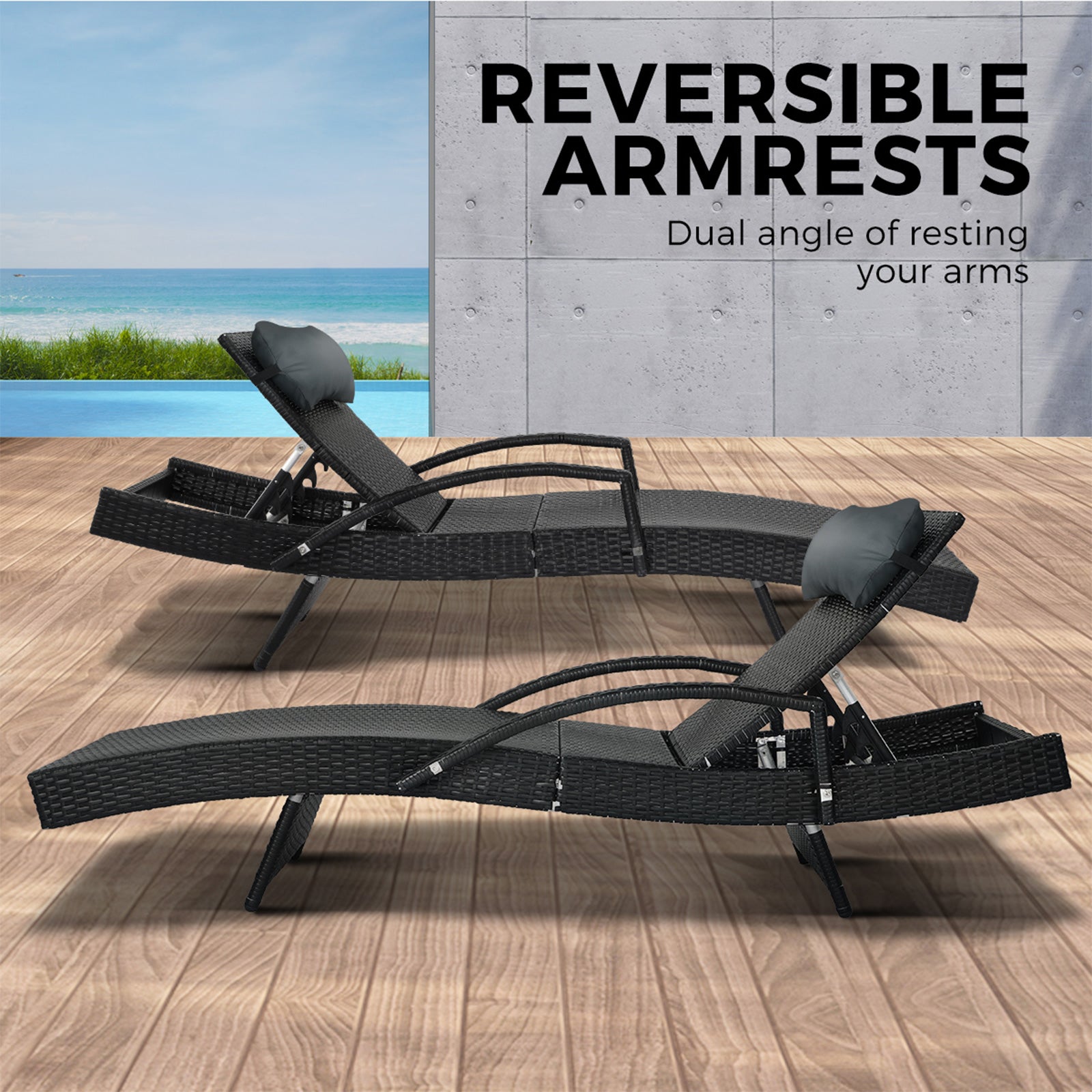 Livsip Sun Lounge Wicker Lounger Day Bed Outdoor Setting Patio Furniture Pool X2 - Sunyee