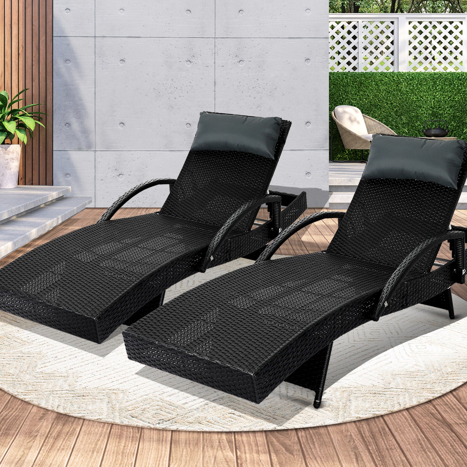 Livsip Sun Lounge Wicker Lounger Day Bed Outdoor Setting Patio Furniture Pool X2 - Sunyee