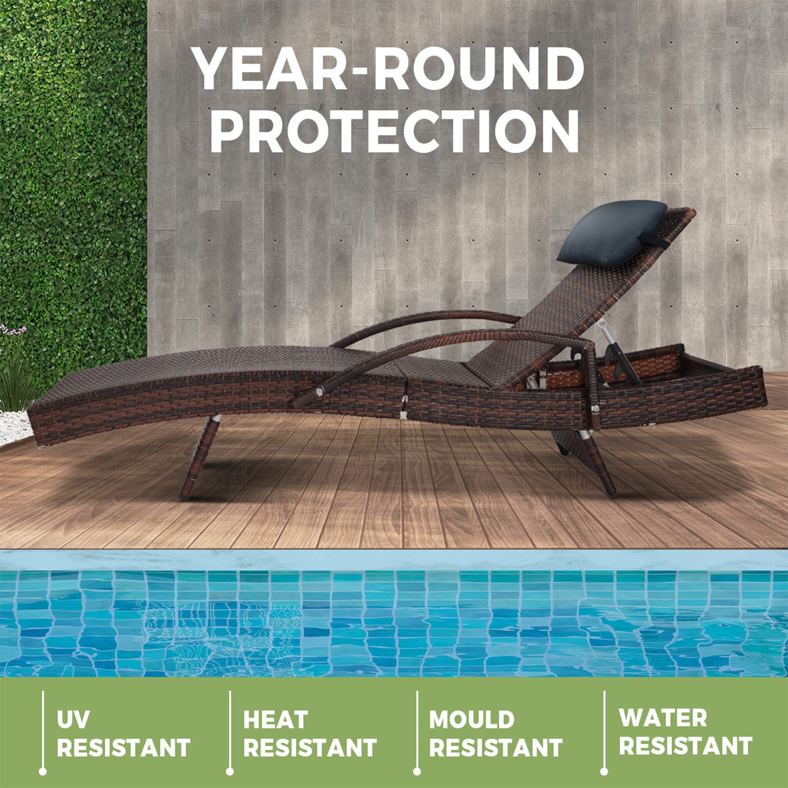 Livsip Sun Lounge Outdoor Furniture Rattan Wicker Lounger Garden Patio Sofa Set - Sunyee