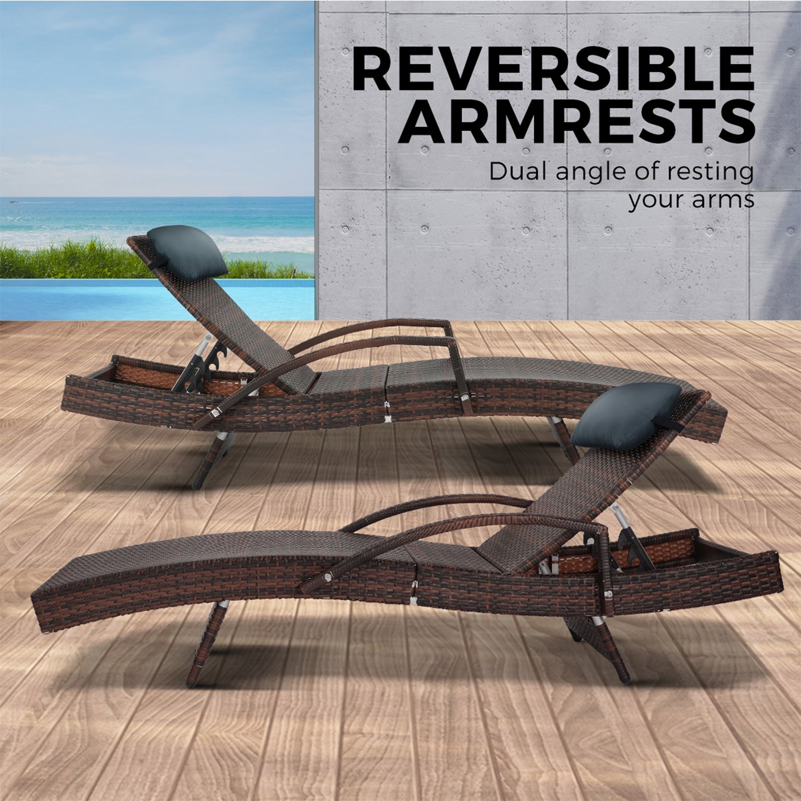 Livsip Sun Lounge Outdoor Furniture Rattan Wicker Lounger Garden Patio Sofa Set - Sunyee