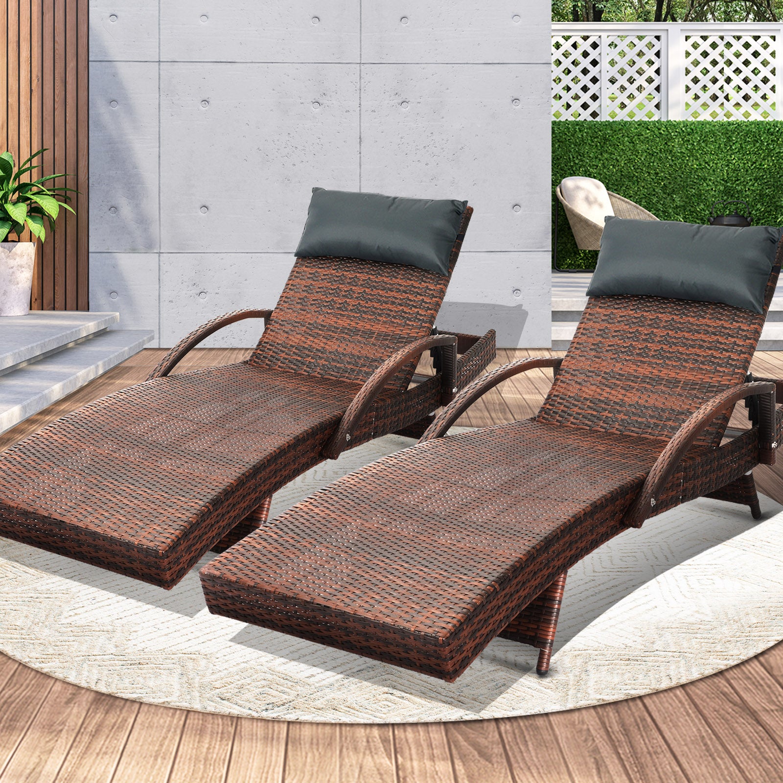 Livsip Sun Lounge Outdoor Furniture Rattan Wicker Lounger Garden Patio Sofa Set - Sunyee