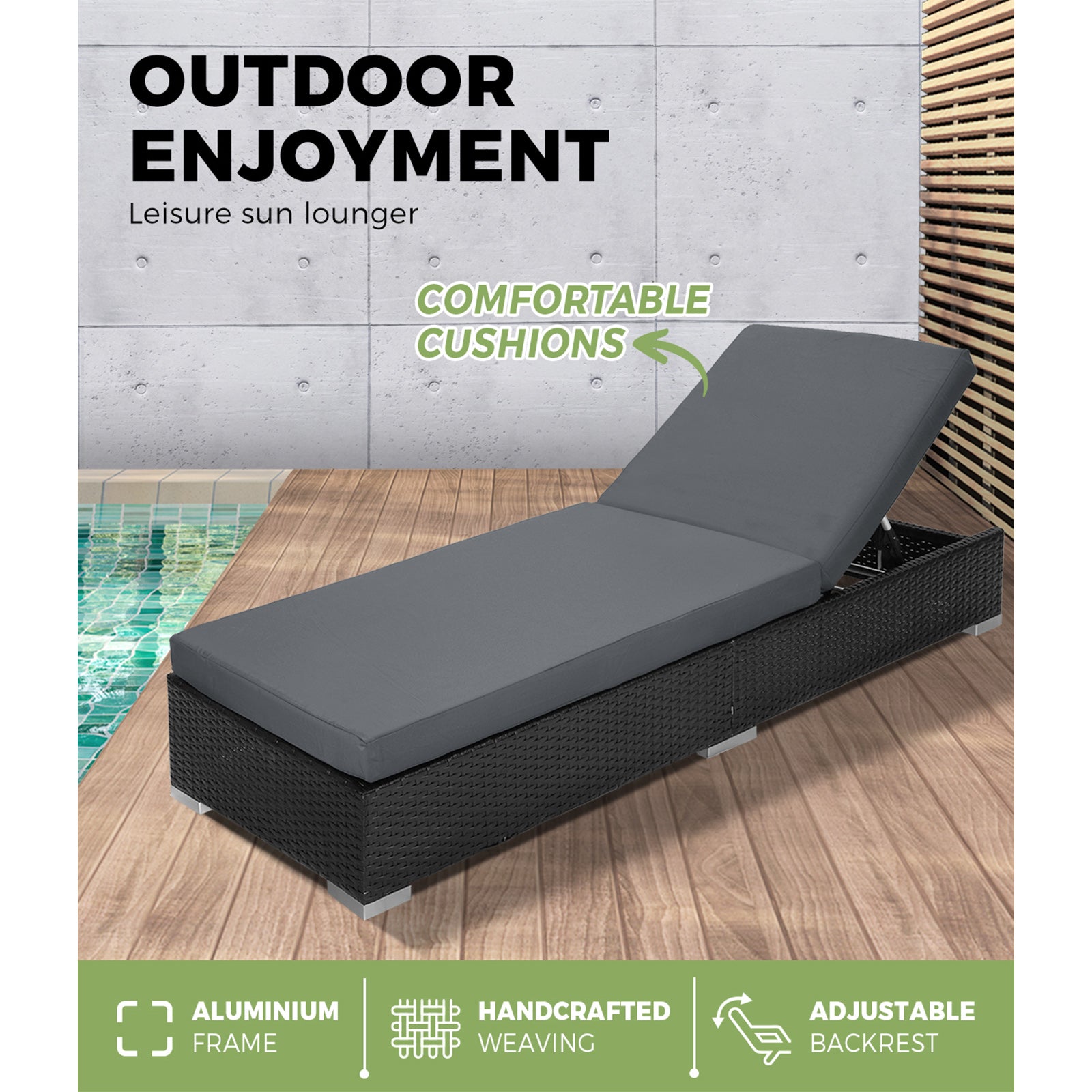 Livsip Sun Lounge Wicker Lounger Outdoor Patio Set Rattan Day Bed Pool Furniture - Sunyee