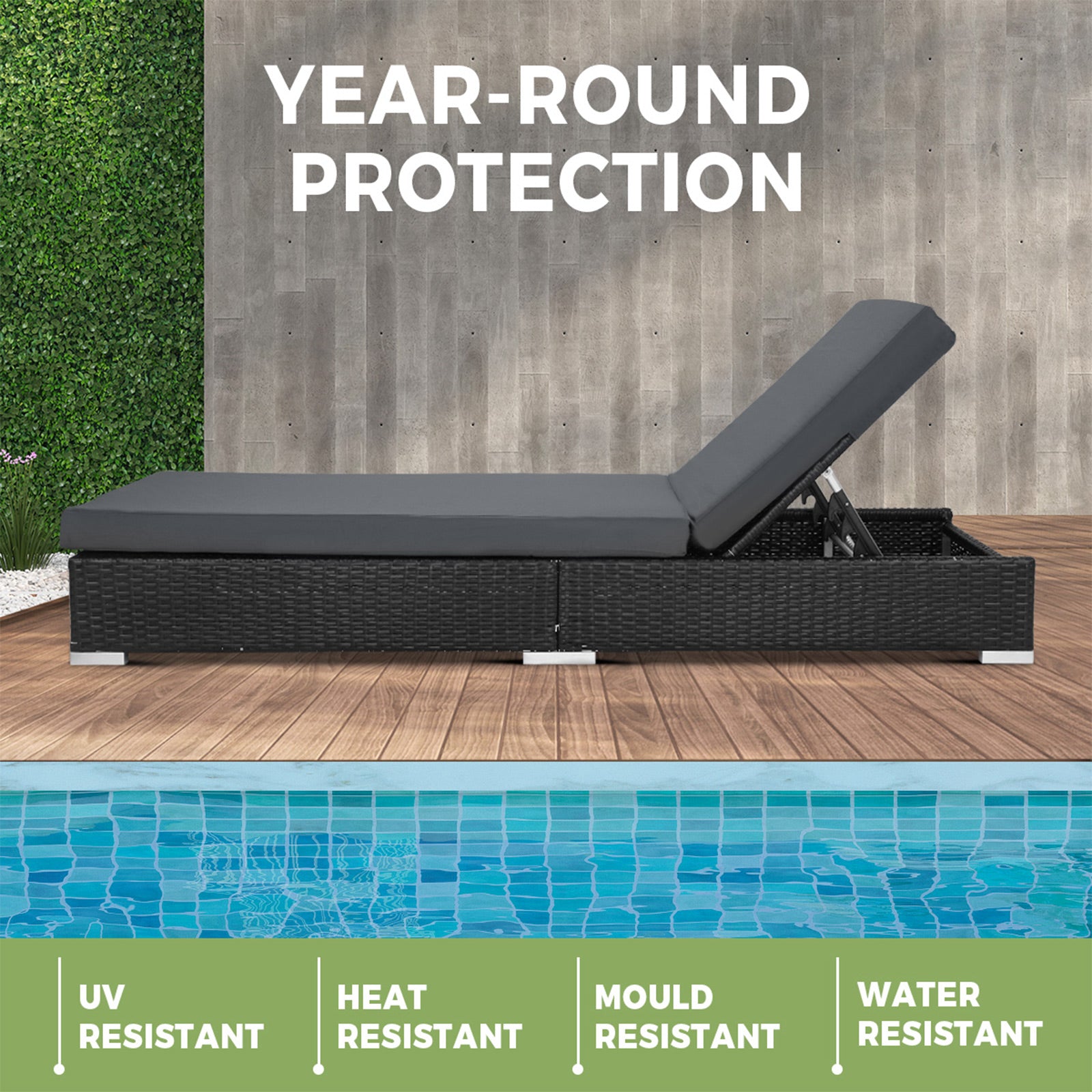 Livsip Sun Lounge Wicker Lounger Outdoor Patio Set Rattan Day Bed Pool Furniture - Sunyee