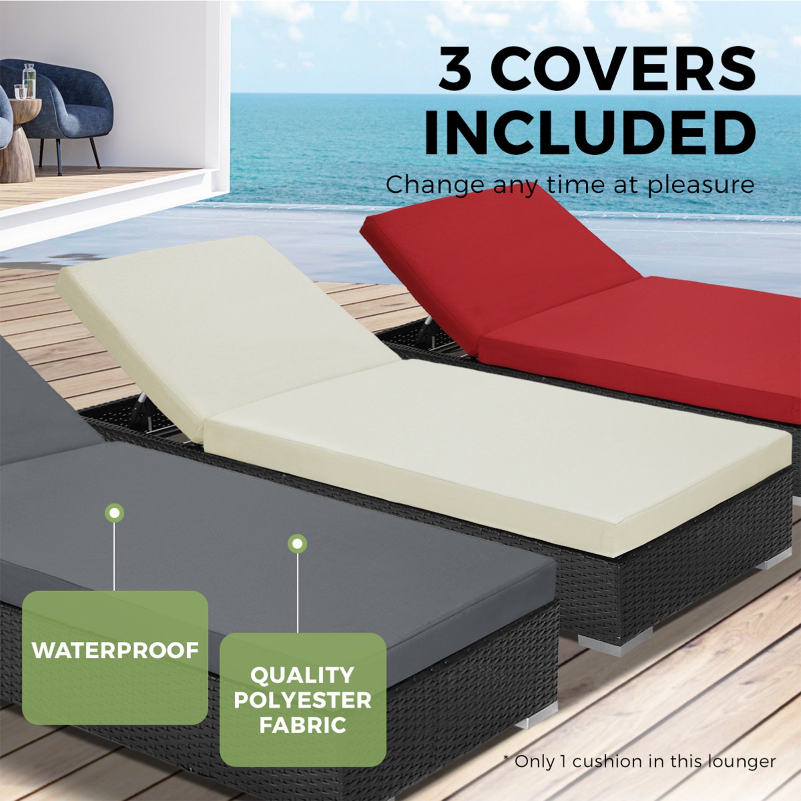 Livsip Sun Lounge Wicker Lounger Outdoor Patio Set Rattan Day Bed Pool Furniture - Sunyee