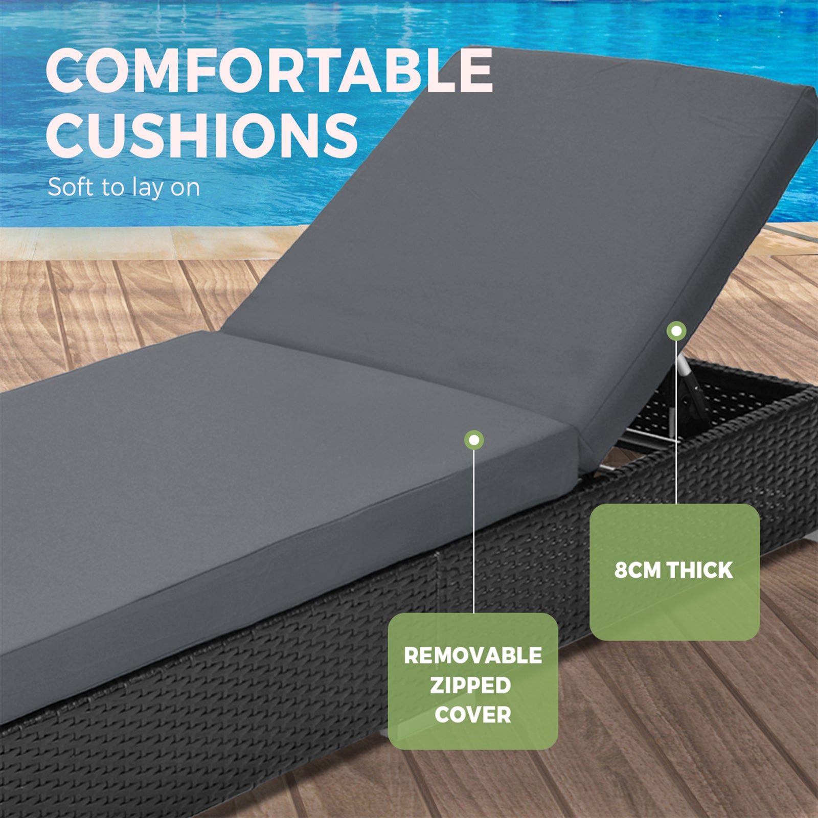 Livsip Sun Lounge Wicker Lounger Outdoor Patio Set Rattan Day Bed Pool Furniture - Sunyee