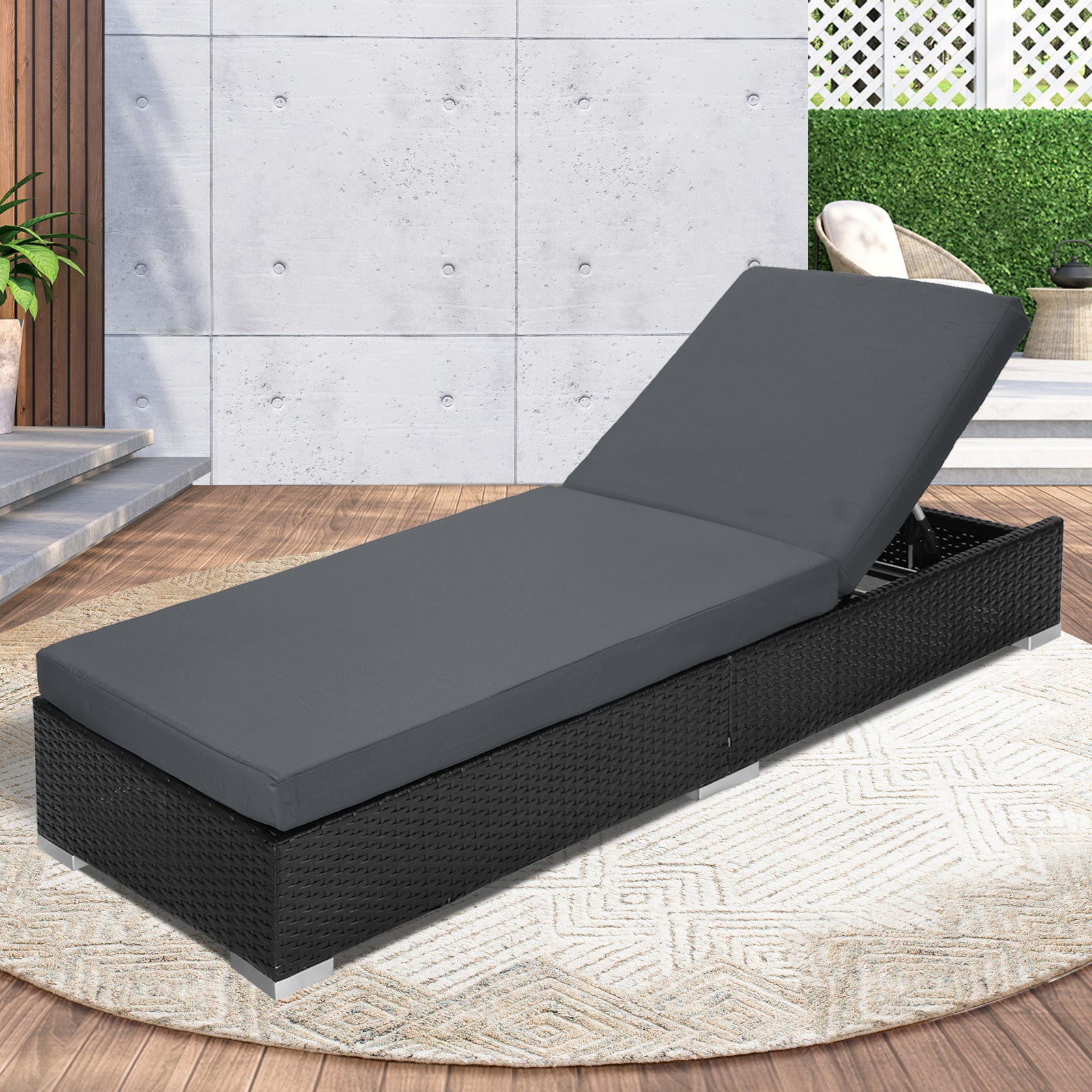 Livsip Sun Lounge Wicker Lounger Outdoor Patio Set Rattan Day Bed Pool Furniture - Sunyee