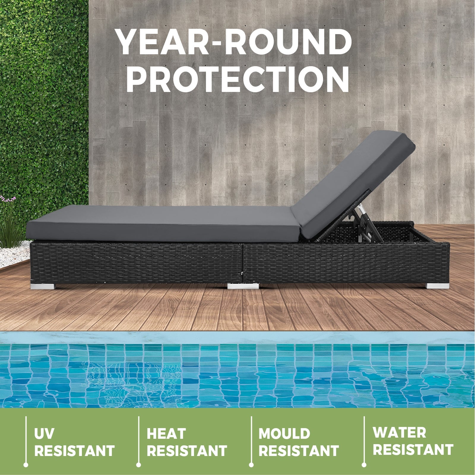 Livsip Sun Lounger Outdoor Furniture Rattan Wicker Lounge Garden Patio Sofa 2X - Sunyee