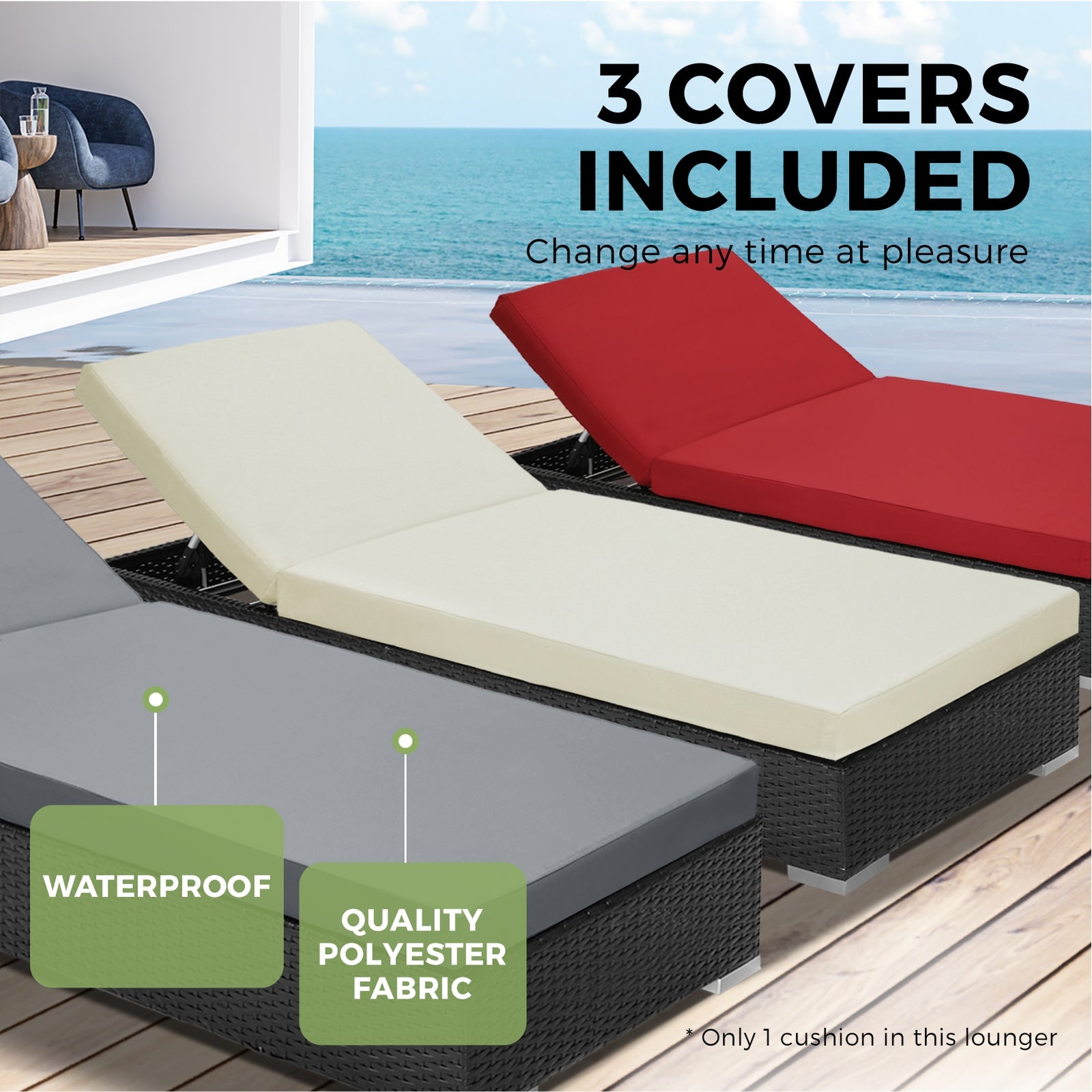 Livsip Sun Lounger Outdoor Furniture Rattan Wicker Lounge Garden Patio Sofa 2X - Sunyee